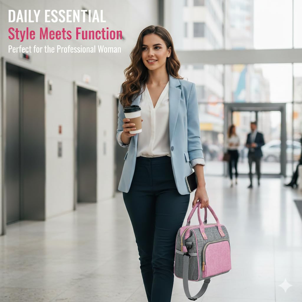 IDEATECH Insulated Lunch Box for Women & Men, Stylish Ladies Lunch Bag for Work, Leak Proof Portable Cooler Bag for Picnic, Black Lunch Tote Bags with Adjustable Shoulder Strap, Gifts for Mom (Black)