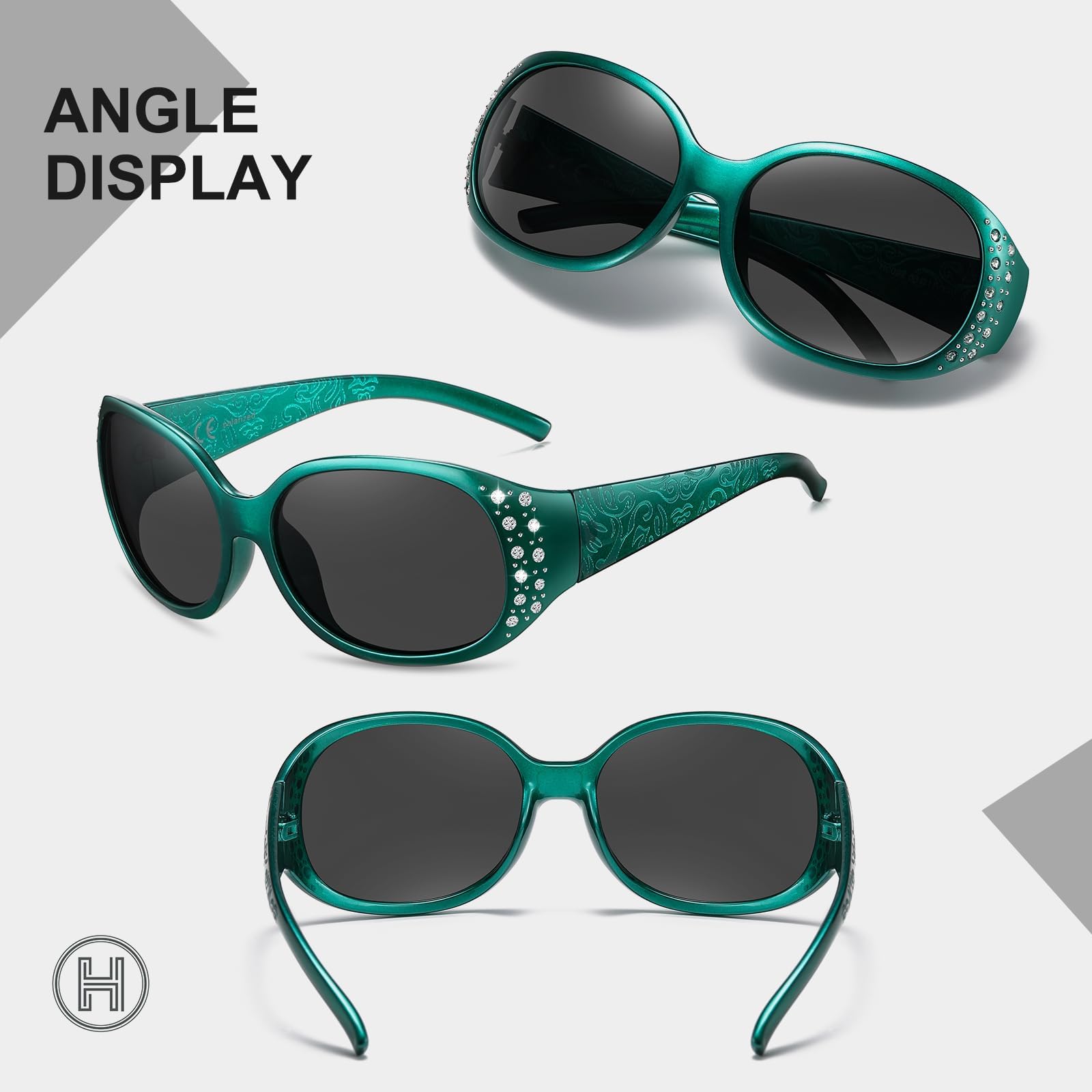HAOLOTA Polarized Sunglasses for Women, Rhinestone Wrap Around Sunglasses with UV400 Protection