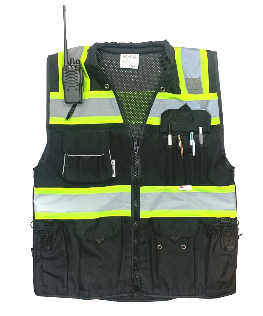 Men's Black Series Safety Vest with Zipper and Utility Pockets (Medium, Black)