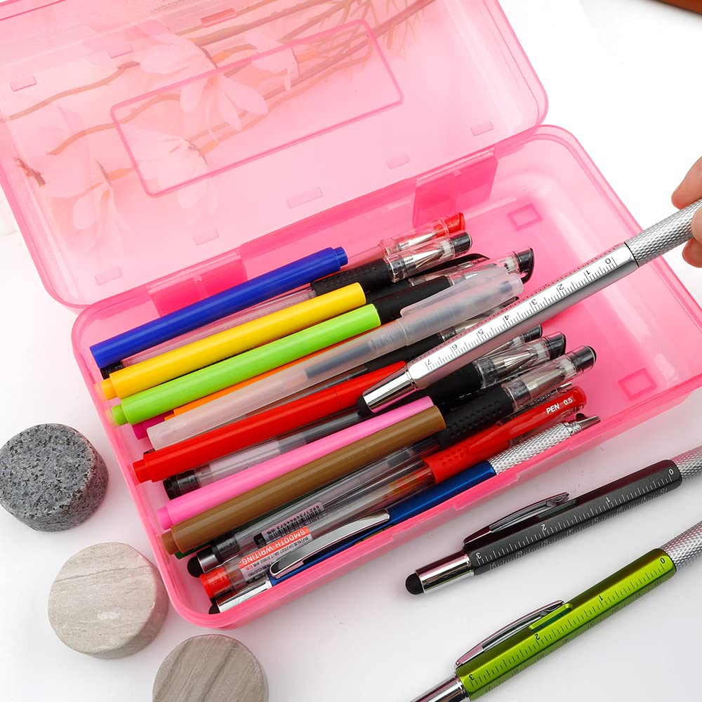 Pencil Case, Pencil Box, Clear Pencil Case, 3 Pack Plastic Pencil Case, Large Capacity Pencil Case, Crayon Box with Snap-tight Lid Stackable Design, Plastic Storage Box for School Office Supplies