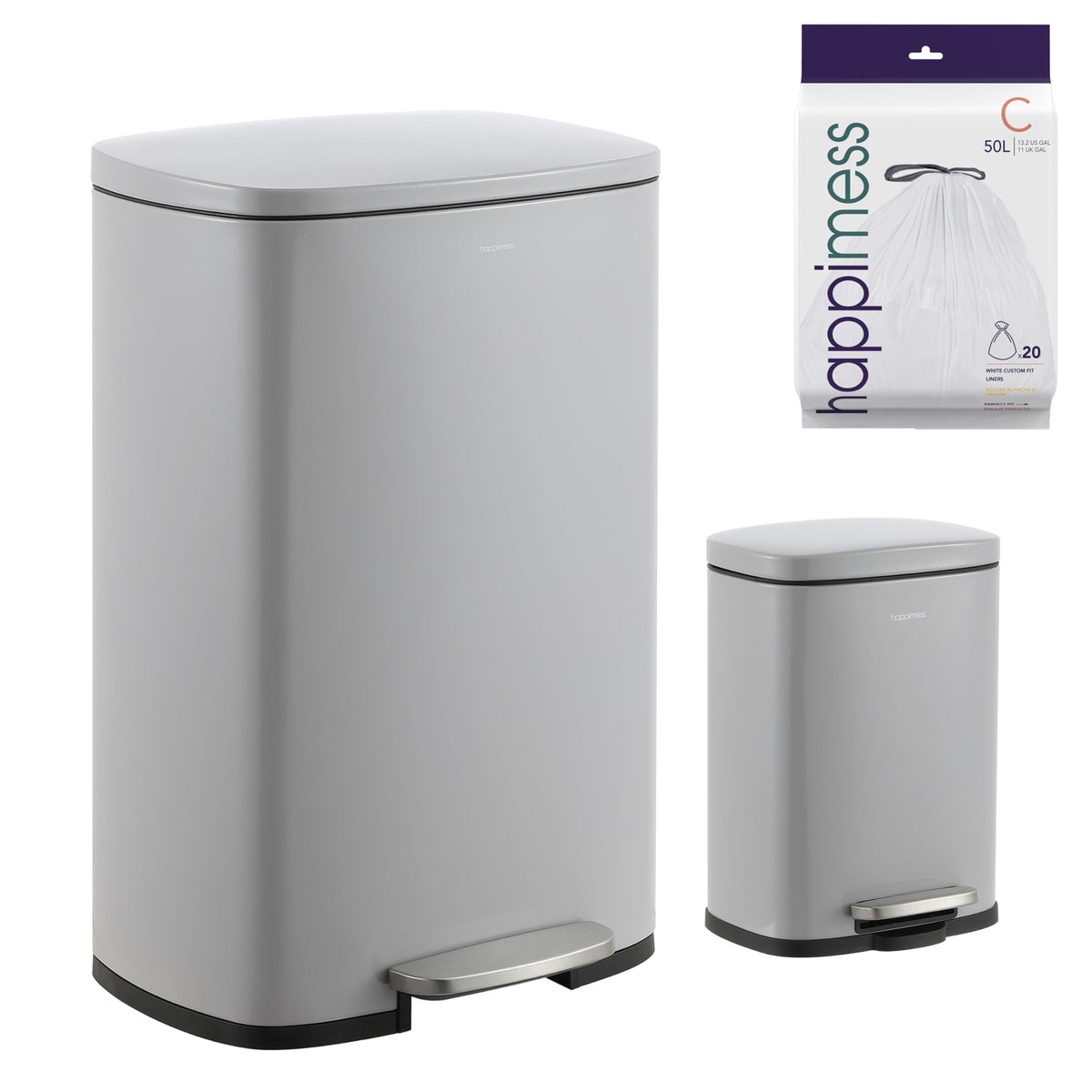 happimess HPM1006B Connor Rectangular 13-Gallon Trash Can with Soft-Close Lid and Free Mini Trash Can, Fingerprint Resistant, Modern, Minimalistic for Home, Kitchen, Office, Bathroom, Black