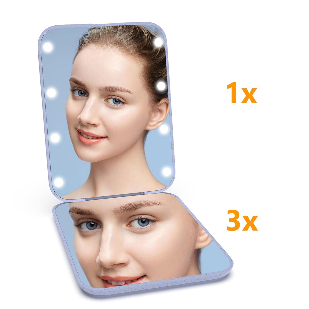 Kintion Pocket Mirror, 1X/3X Magnification LED Compact Travel Makeup Mirror with Light for Purse, 2-Sided, Portable, Folding, Handheld, Small Lighted Mirror for Gift, Pink