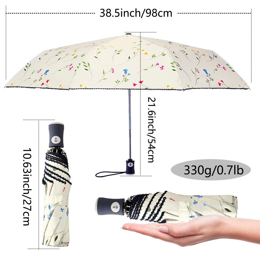 DBA FDJASGY Sun Umbrella Compact Folding Travel Umbrella Auto Open and Close for Windproof, Rainproof & 99.9% UV Protection Parasol with Black Anti-UV Coating