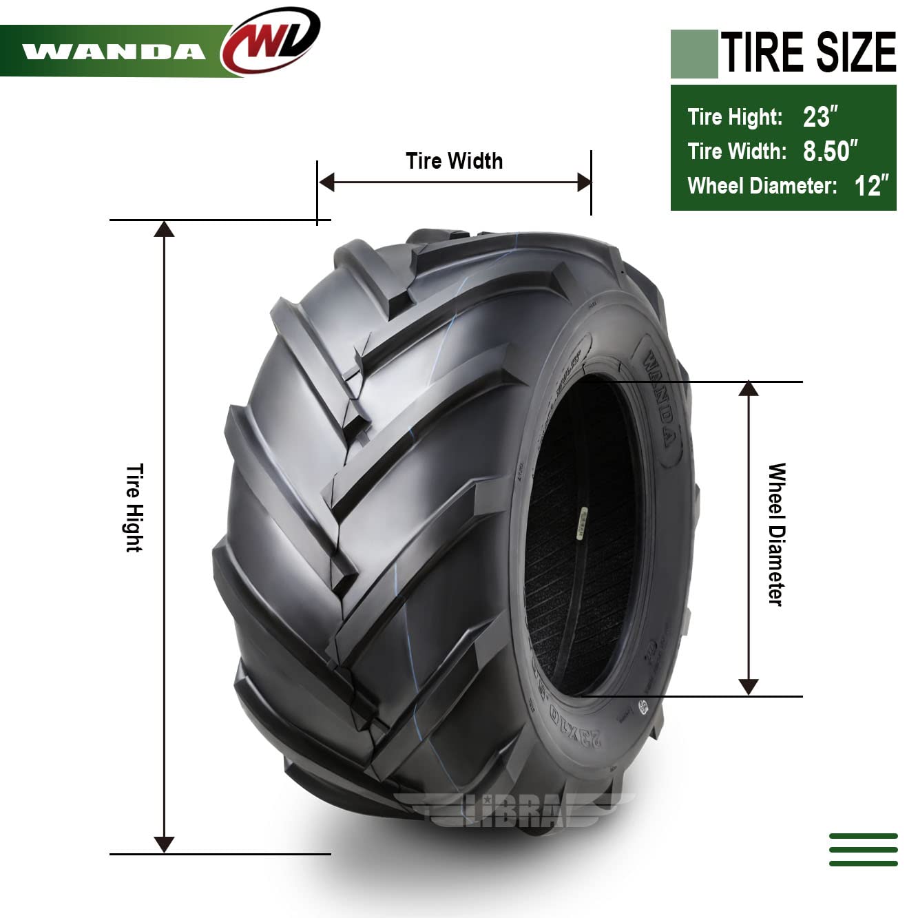 WANDA 11x4-5 Zero Turn Lawn Mower Utility Cart Turf Tire 11x4x5 11x4.00-5/4 Ply - 13204