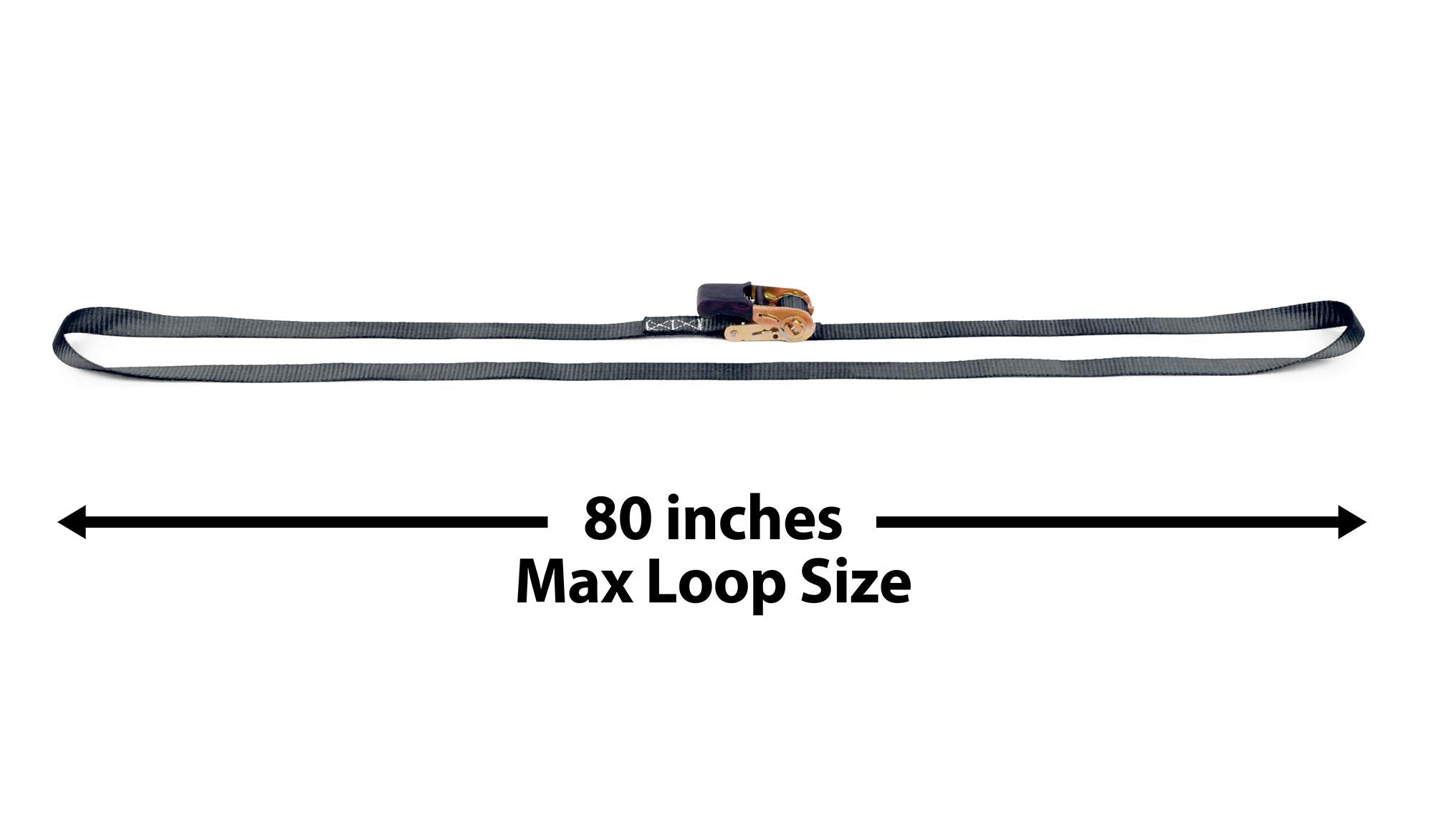 PowerTye 1in x 4ft Easy-Grip Light-Duty Endless Ratchet (no Hooks) - 400 lb. Working Load Limit / 1,200 lb. Breaking Strength - Black 2-Pack