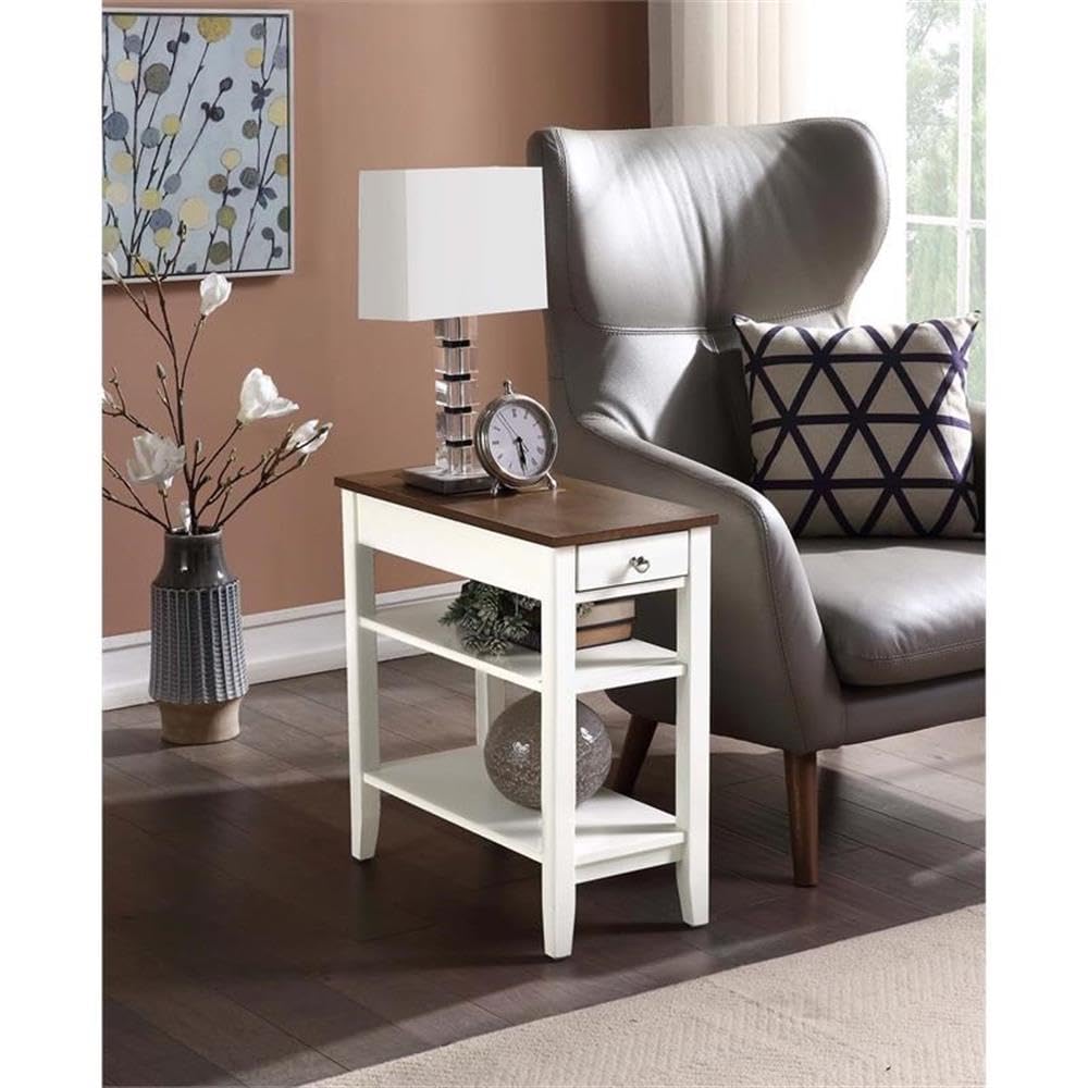 Convenience Concepts American Heritage Chairside End Table with Drawer 23.5" - Classic Living Room Table with Storage Shelf, Bedroom Nightstand, Black