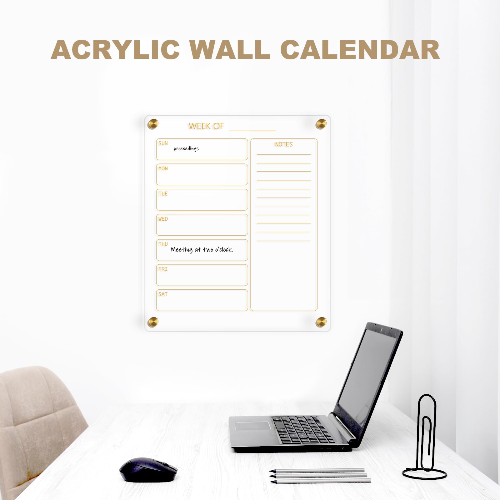 Acrylic Calendar for Wall Whiteboard, 12" x 12" Weekly Clear Dry Erase Board, Small Planning Board White Board for Wall, Home, Office, School