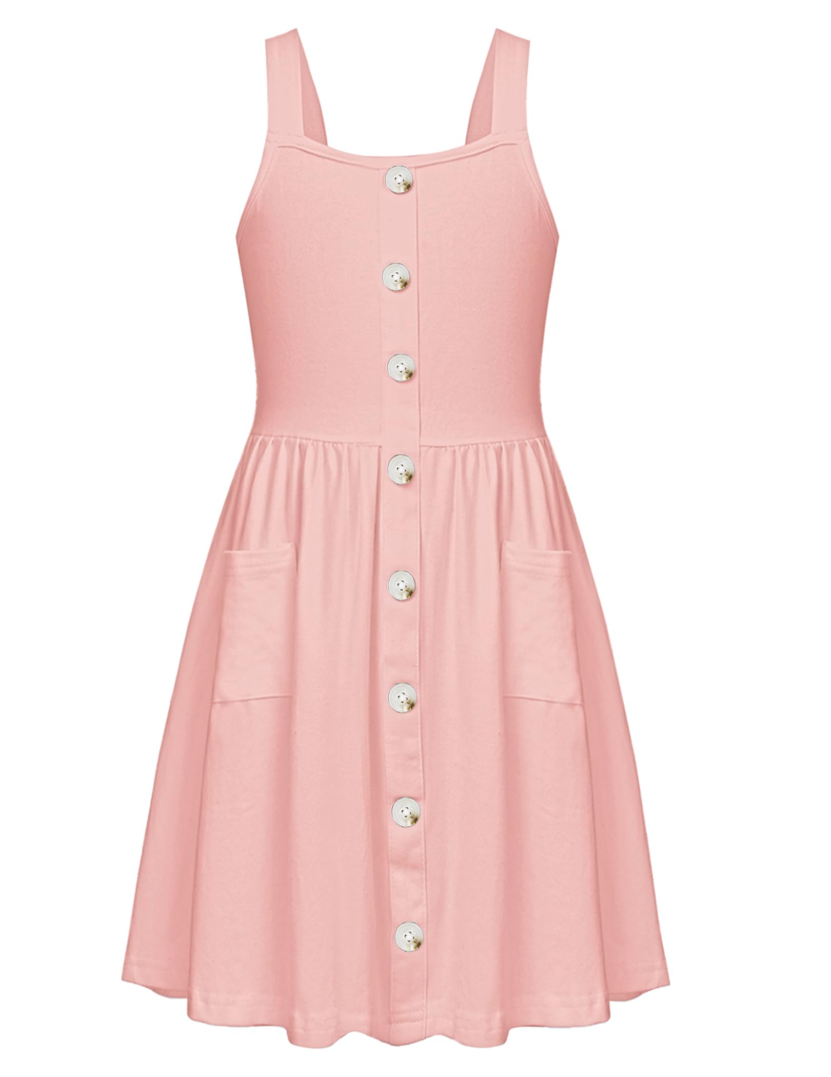 Arshiner Girl's Spaghetti Strap Button Down Midi Sleeveless Summer Casual Sundress A-line Dress with Pockets