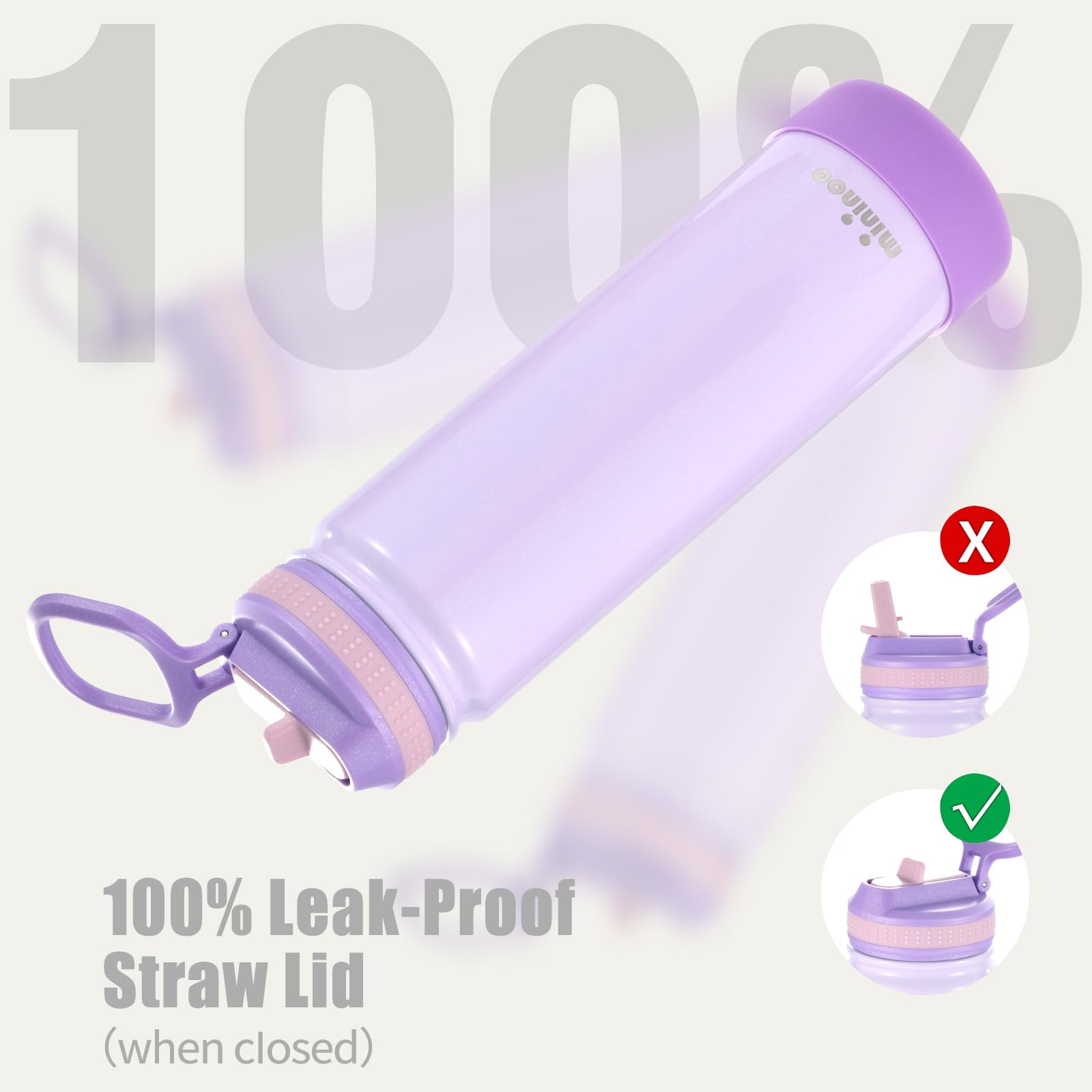 mininoo 24 oz Insulated Water Bottle with Straw Lid, Stainless Steel Double Wall Vacuum, Leak Proof, BPA Free, Keep Cold for 24H & Hot for 12H-2 pack(Black)
