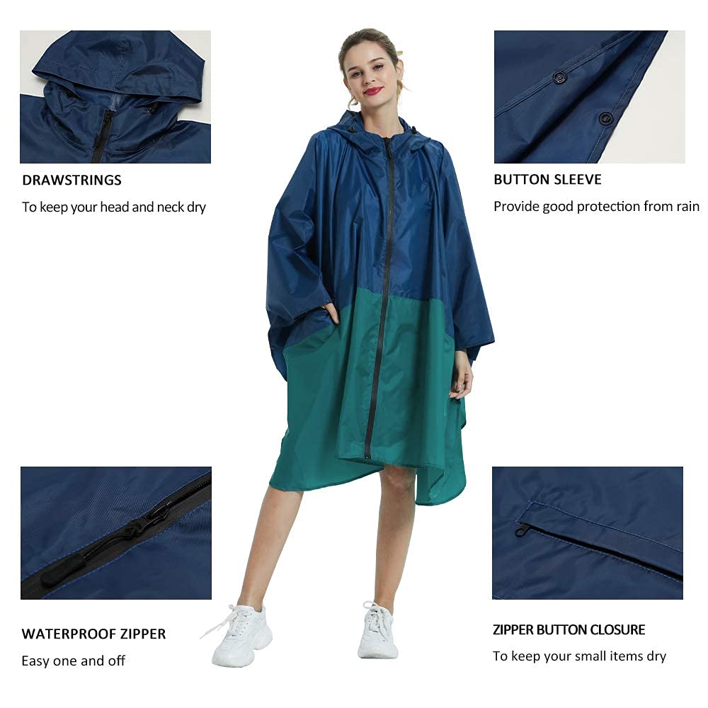 Rain Poncho Jacket Coat Hooded Zipper Style for Women/Men/Adult with Pocket