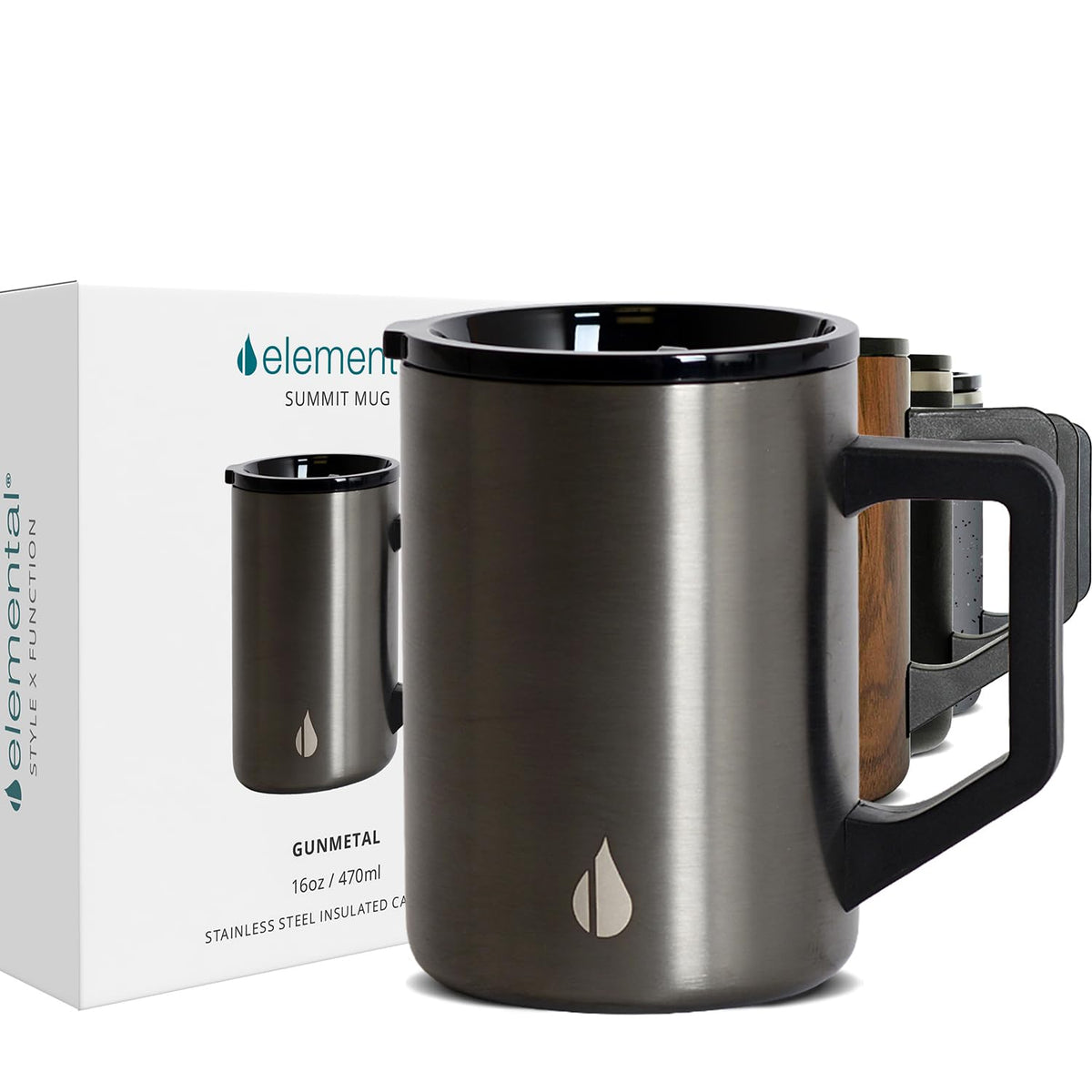 Elemental Insulated Coffee Mug - Triple-Wall Stainless Steel Summit Travel Cup for Hot and Cold Drinks - Thermal Coffee Mug with Lid and Handle for Camping, Office & Travel 12oz - Black