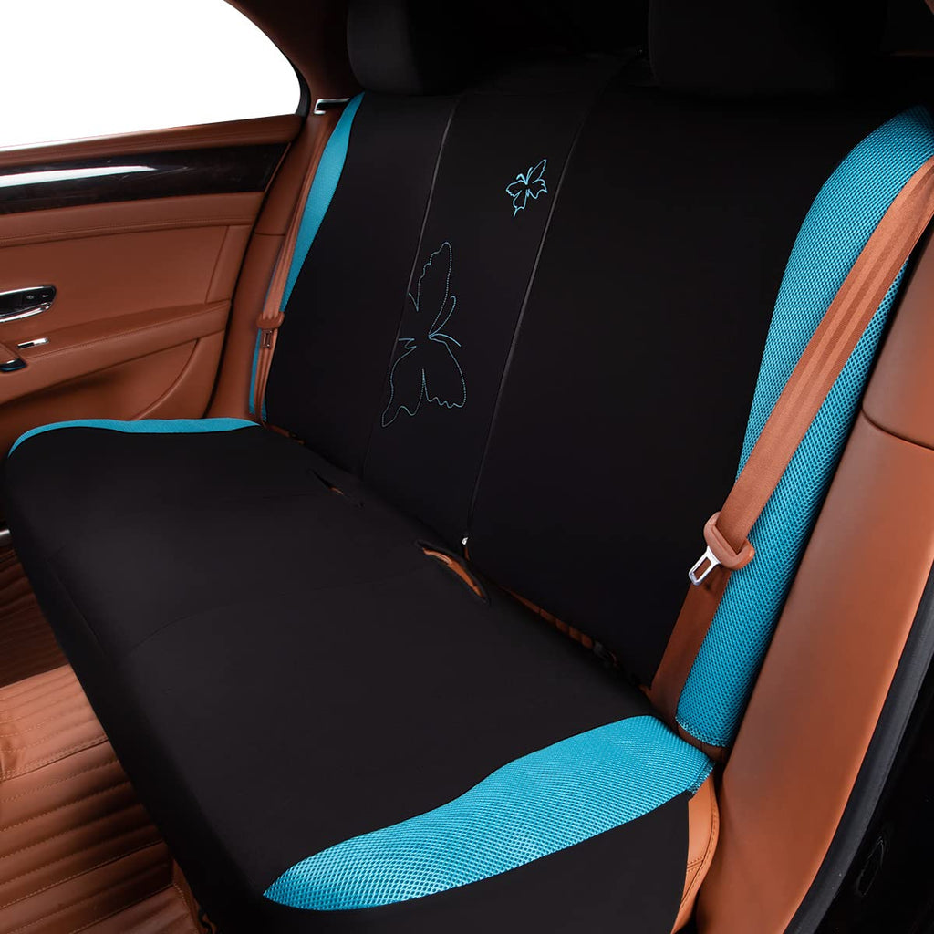 Flying Banner Butterfly car seat Covers ful Set Fashion Universal Lady Woman Female Rear Bench Split Colorized (2 Fronts, Mint Blue)