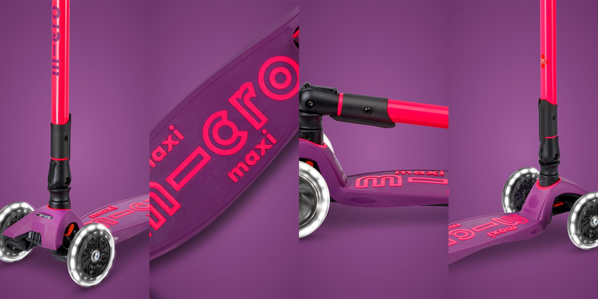 Micro Kickboard | Maxi Foldable LED Kids Scooter for Ages 5-12 | Children up to 110 lbs | 3 Wheel Lean-to-Steer Design | Adjustable T Bar | Smooth Ride, Motion Activated PU LED Wheels | Swiss Design