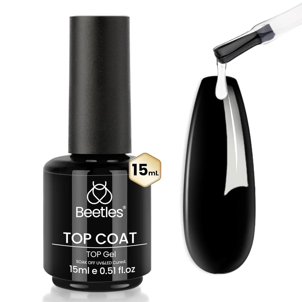 Beetles 2Pcs 15ml Gel Base and Top Coat Set - Upgrade No Wipe Extra Glossy Top Coat Finish for Gel Nail Polish, Soak Off UV/LED Lamp Needed, Essentials for Long-Lasting Manicure Kit