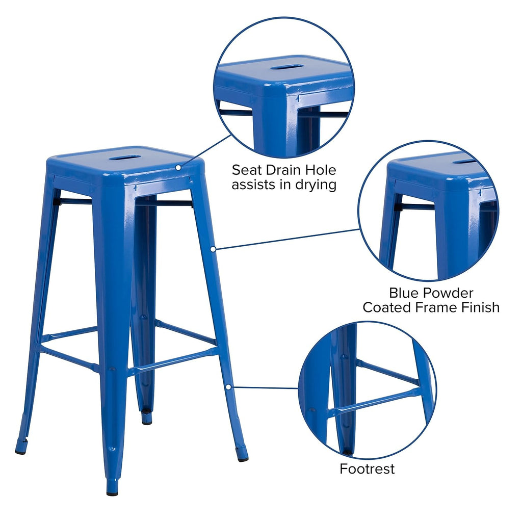 Flash Furniture 30"H Commercial Modern Metal Backless Barstool, Indoor/Outdoor Industrial Square Stacking Bar Stool for Patio Bars/Restaurants, Black