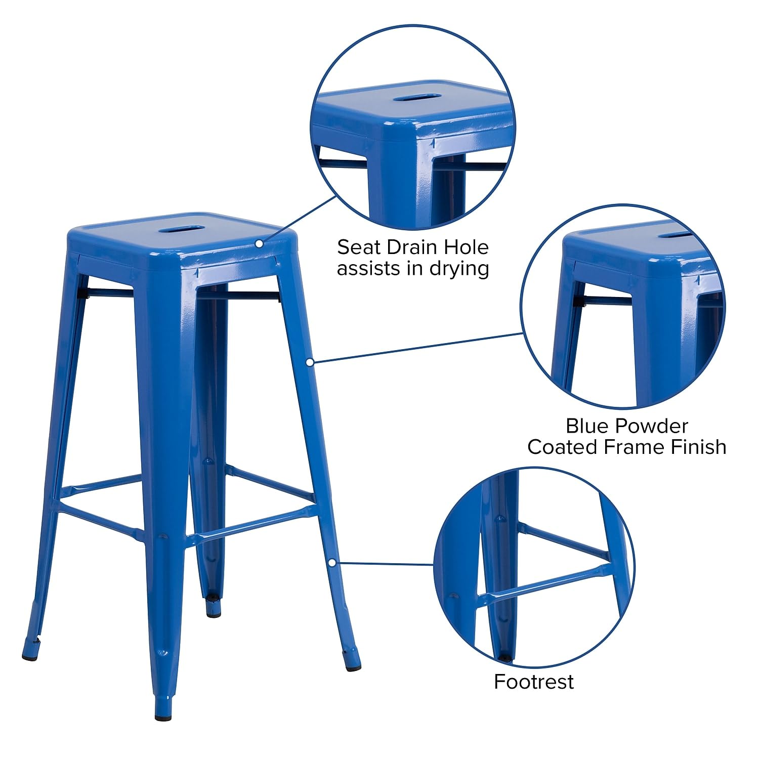 Flash Furniture 30"H Commercial Modern Metal Backless Barstool, Indoor/Outdoor Industrial Square Stacking Bar Stool for Patio Bars/Restaurants, Black