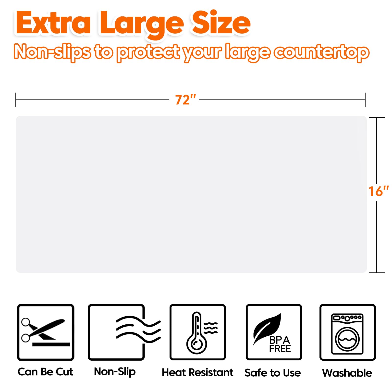 Large Silicone Mat, 72”x16” Heat Resistant Mats for Countertop, Cuttable Waterproof Kitchen Counter Mat, Multipurpose Countertop Protector Mat, Silicone Mats for Kitchen Counter (Black)