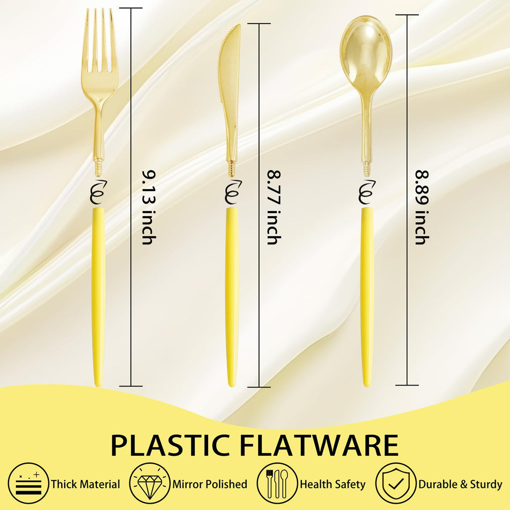 Supernal 102 Pcs Black and Gold Plastic Silverware Set,Heavy Duty Gold Disposable Cutlery for 34 Guests (34 Forks,34 Spoons,34 Knives),Elegant Plastic Flatware for Weddings,Parties & Upscale Events