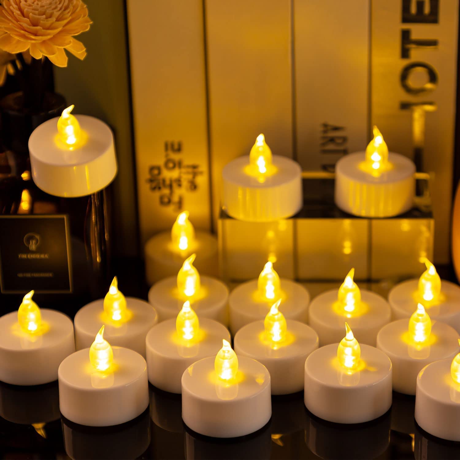 Tea Light Candles with Remote Control,Flickering Flameless LED Candle,Long Lasting 400+Hours,Battery Operated with Timer for Home Decoration Seasonal &Festival Celebration Warmyellow (5pcs)