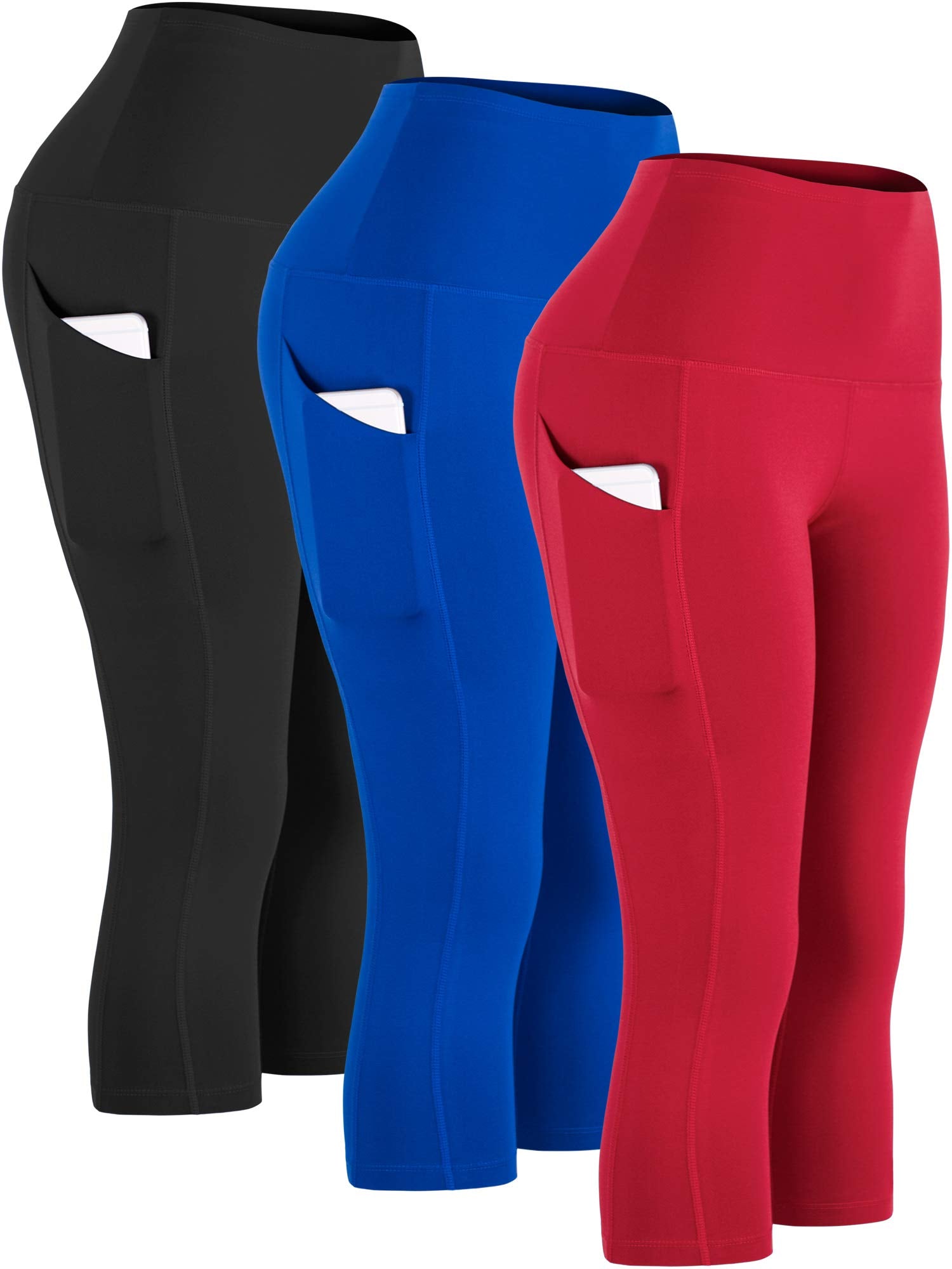 CADMUS Womens High Waist Workout Legging Capris for Yoga w Side Pockets