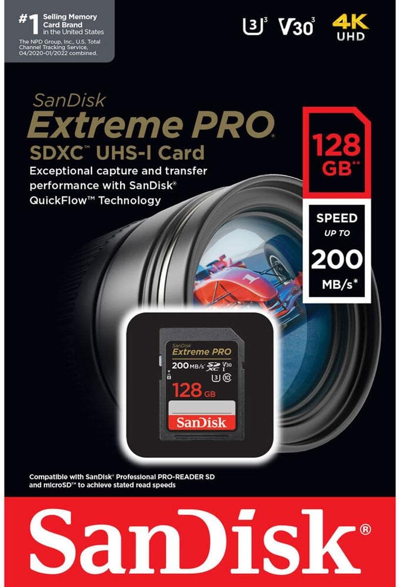 Sandisk SDSDXXD-128G-ANCIN 128gb Extreme Pro Sd Flsh 200/140mb/s Rw C10 Uhs U3