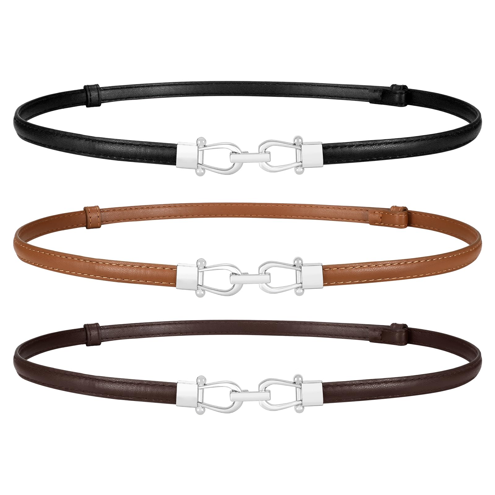 WERFORU Women Classic Leather Belt With Square Gold Silver Buckle For Jeans Pants