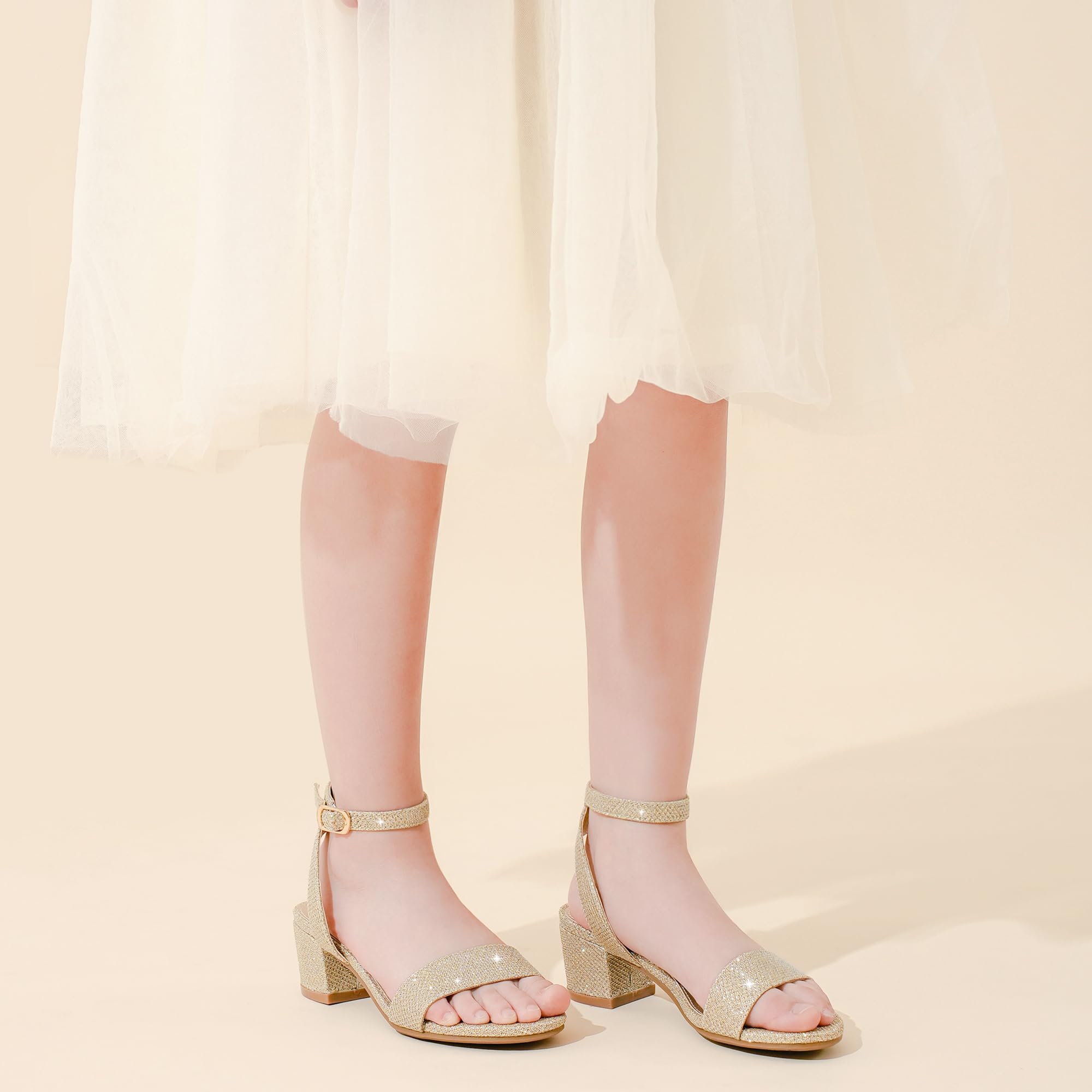 LAURMOSA High Heels for Kids Open Toe Dress Shoes for Girls Ankle Strap Pump Shoes Flower Girl Sandals Wedding Party for Little Big Kids