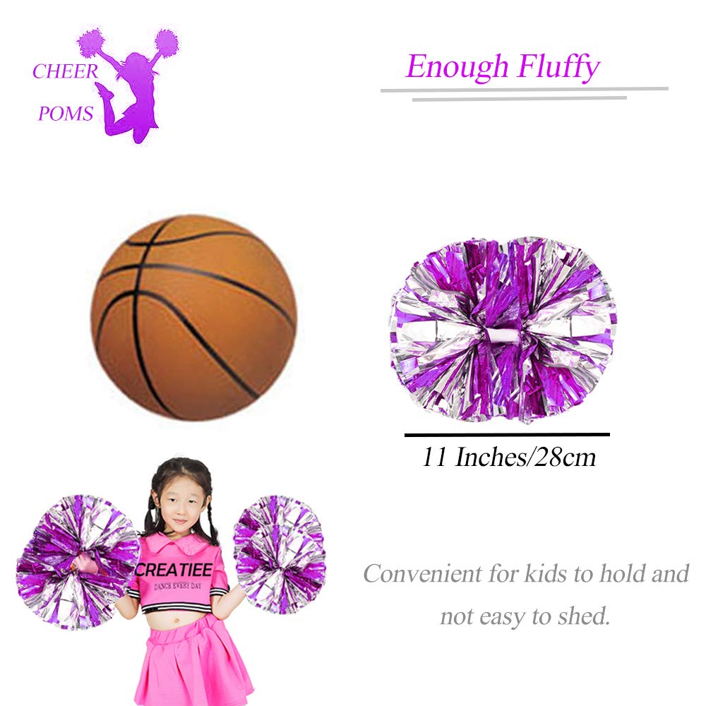 4Pcs Metallic Cheerleading Pom Poms, Creatiee 2 Pair Cheerleader Cheering Squad Pompoms for School Sports Dance Games Team Spirit Cheer
