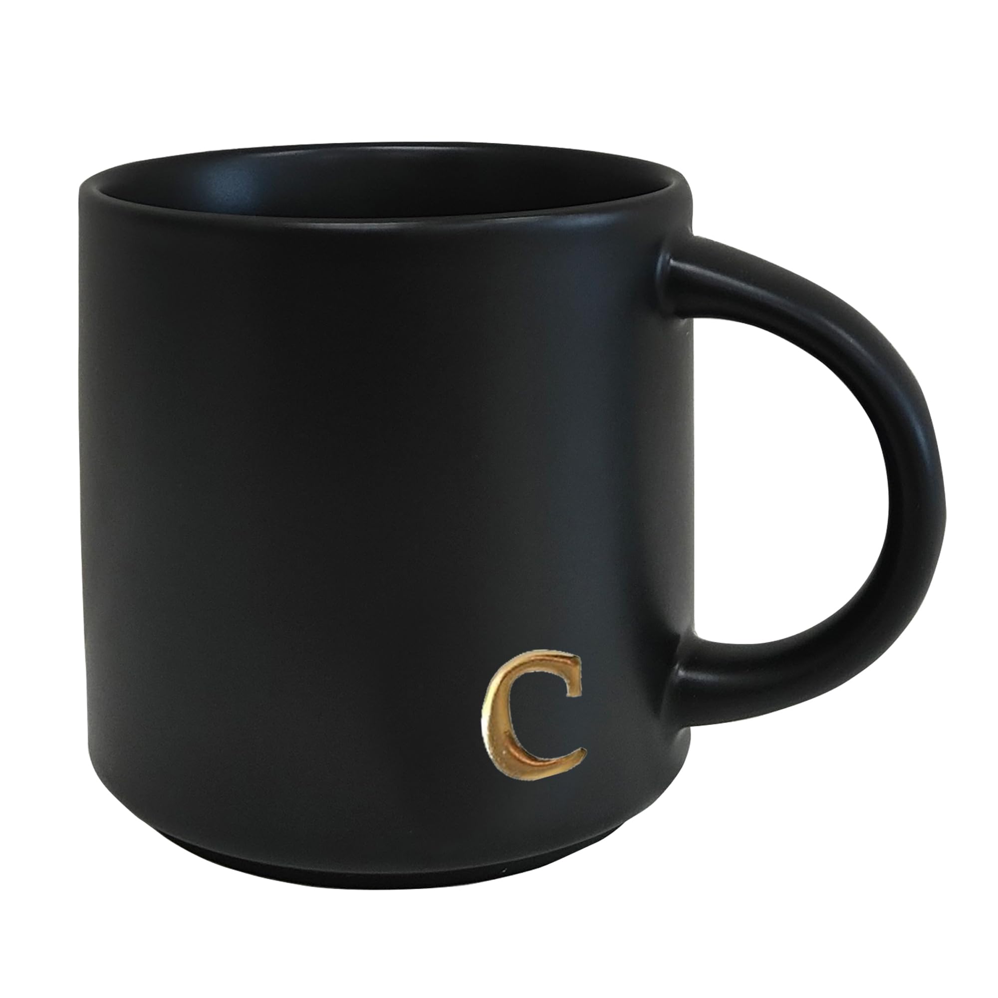 COLLECTIVE HOME - Black Monogram Ceramic Mugs, 15 oz Golden Initial Coffee Cups, Elegant Alphabet Tea Mugs, Personalized Halloween Mug with Gift Box, Perfect for Office and Home Décor (a)