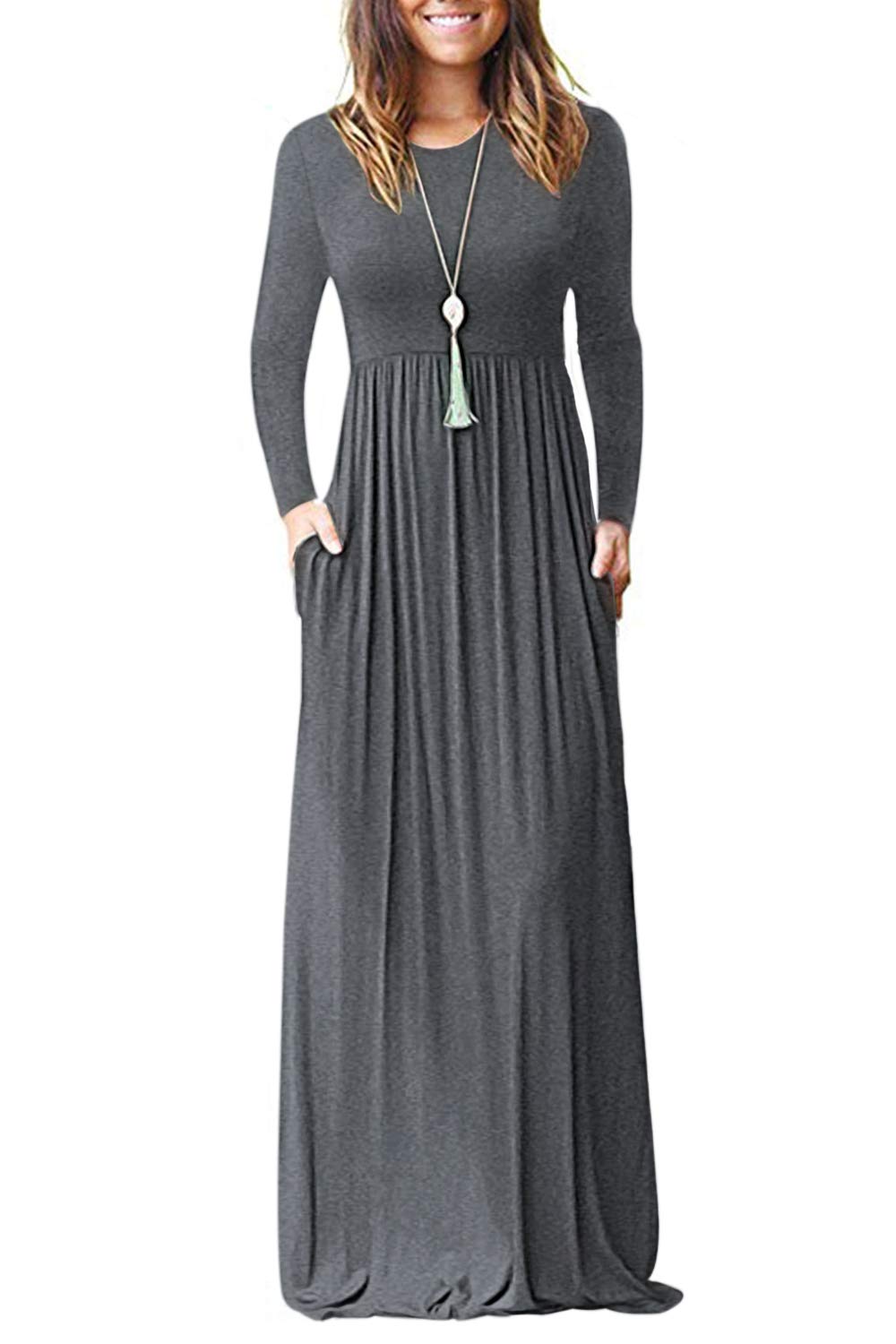 AUSELILY Women's Classic Long Sleeve Dress Loose Plain Long Casual Maxi Dresses with Pockets 2026
