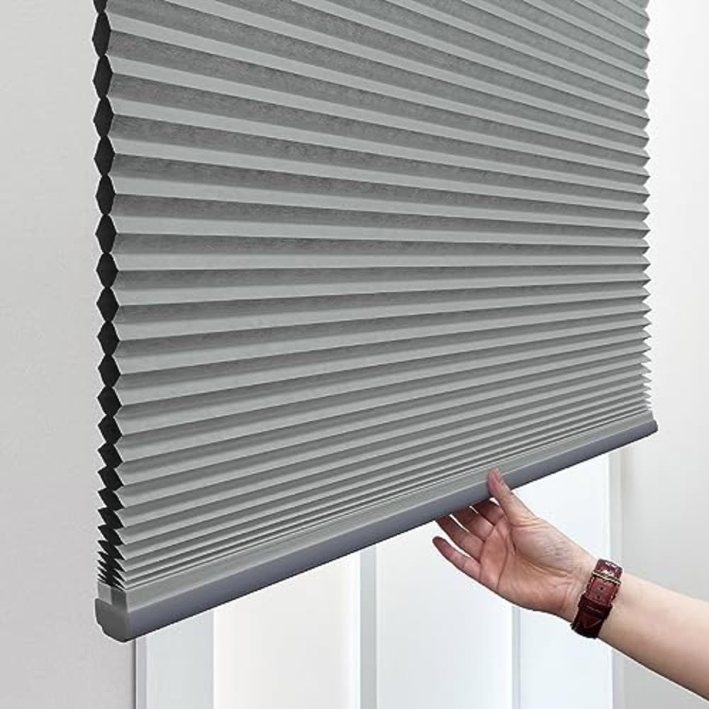 DEZ FURNISHINGS Cordless 1.5" Blackout Cellular Shade, Energy Saver, 18" W x 48" H, Anchor Gray