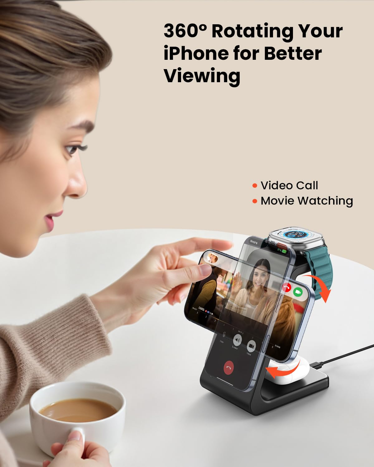 GEEKERA 3 in 1 Wireless Charging Station, Foldable Wireless Charger Stand for Multiple Apple Devices for iPhone 17 16-8, Apple Watch Ultra//11/10/9/SE/8/7/6/5, AirPods Pro/4/3/2
