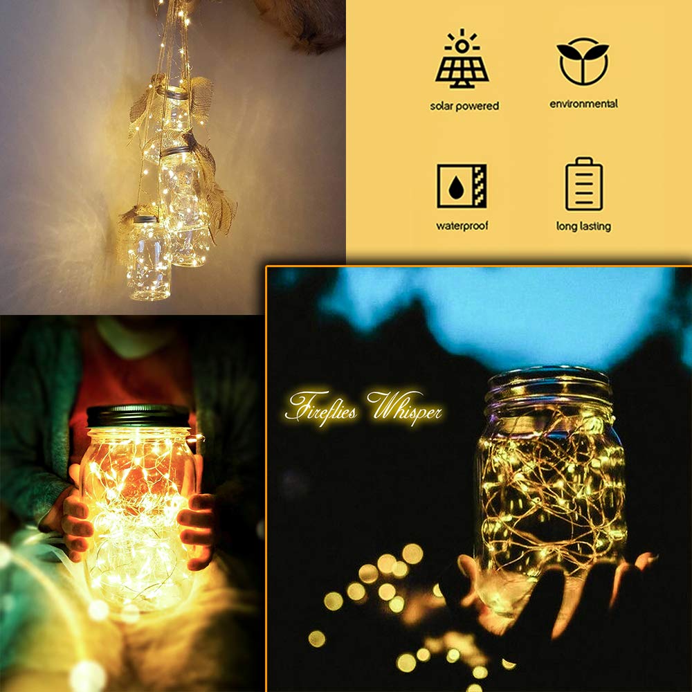 SunKite Solar Mason Jar Lights [Updated], 8 Pack 20 LED Waterproof Fairy Firefly Jar Lids String Lights with Hangers(NO Jars), Patio Yard Garden Wedding Decoration - Colorful