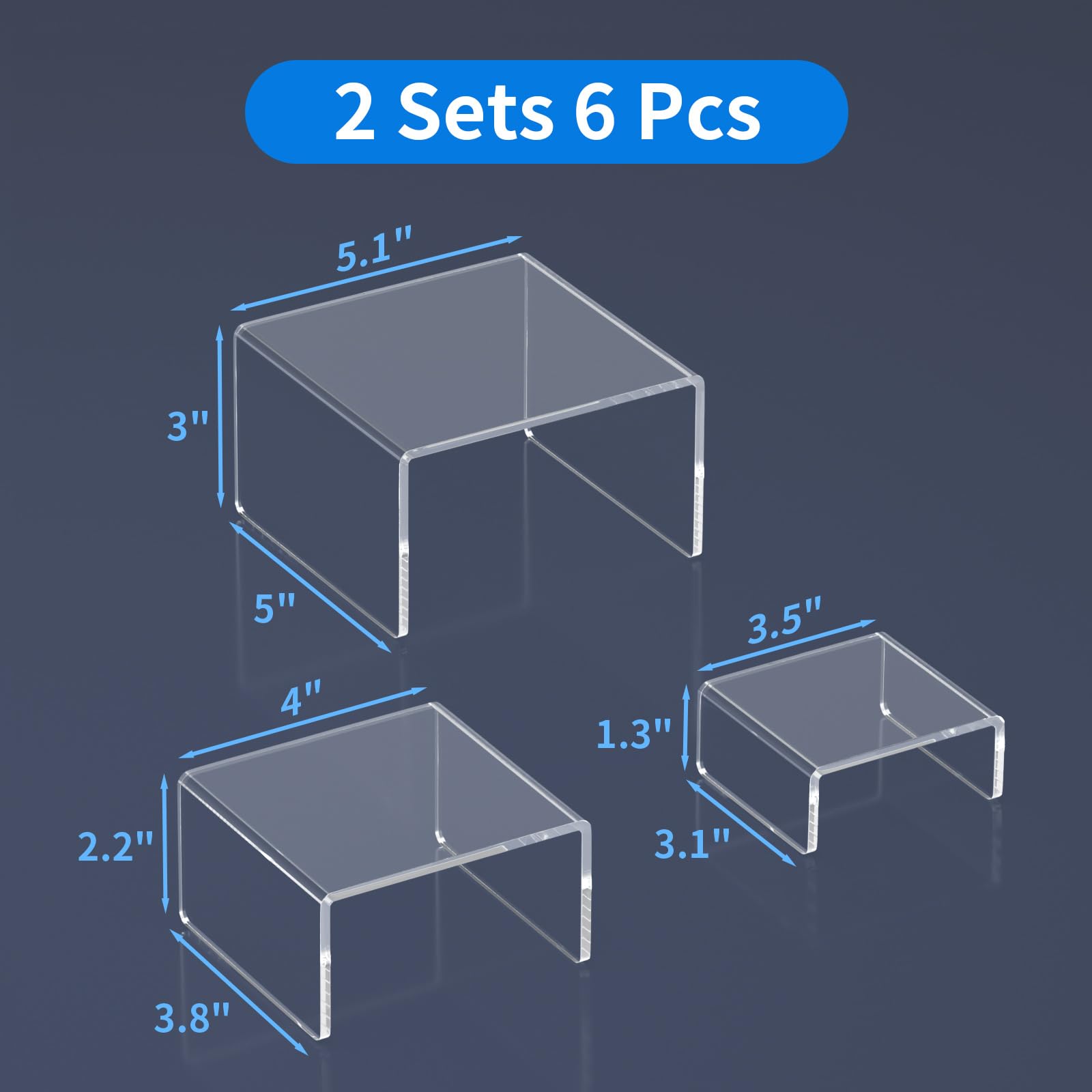 NIUBEE Acrylic Display Risers Stand 2 Sets,3 Steps Clear Riser Shelf Showcase for Amiibo Funko POP Figures -3"x3"x4"