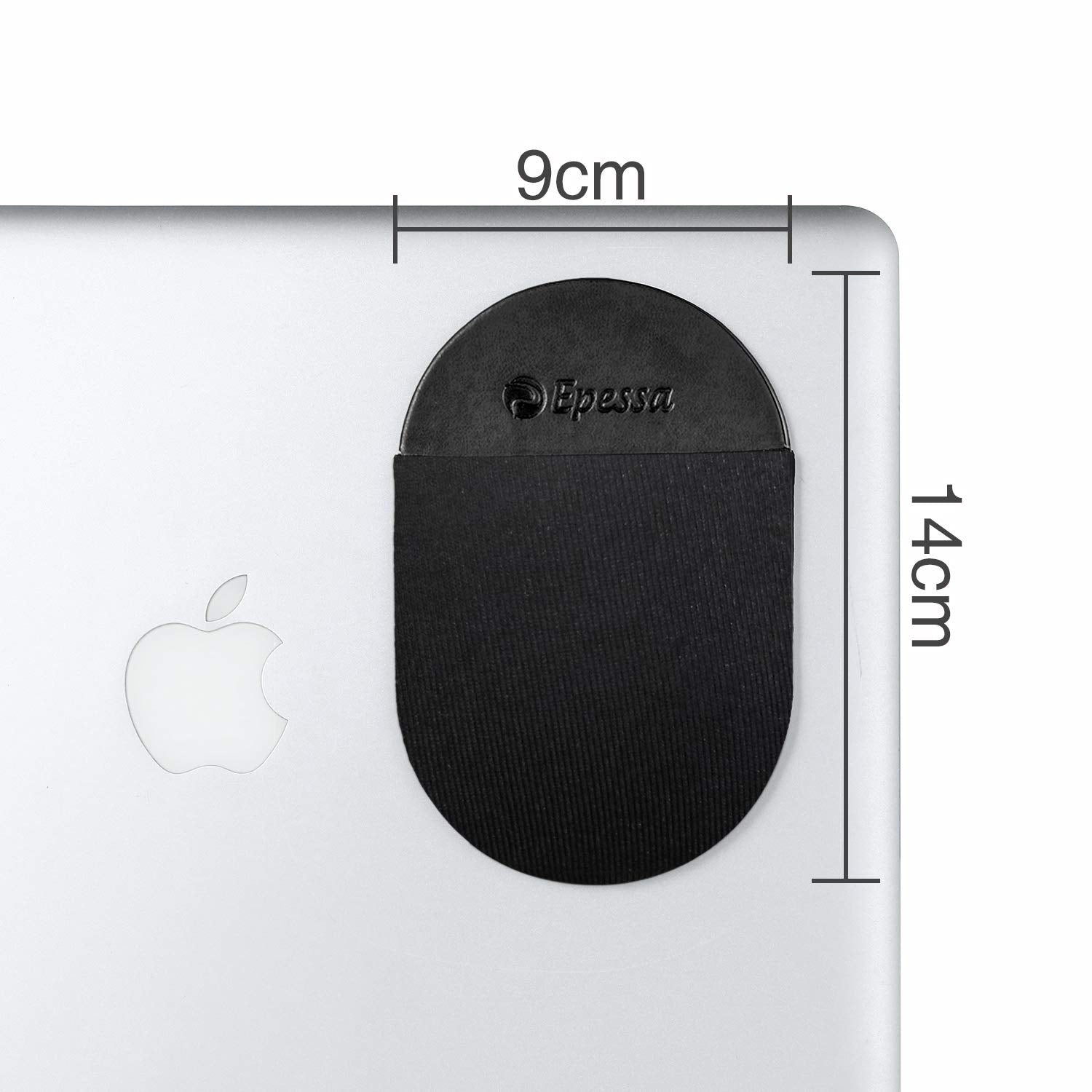 Epessa Universal Stick-On Mouse Pouch, Holder for Wireless Mouse, Sleeve for Laptop, Reusable Adhesive, No Glue Residue, Compatible with iPad or MacBook (Black)