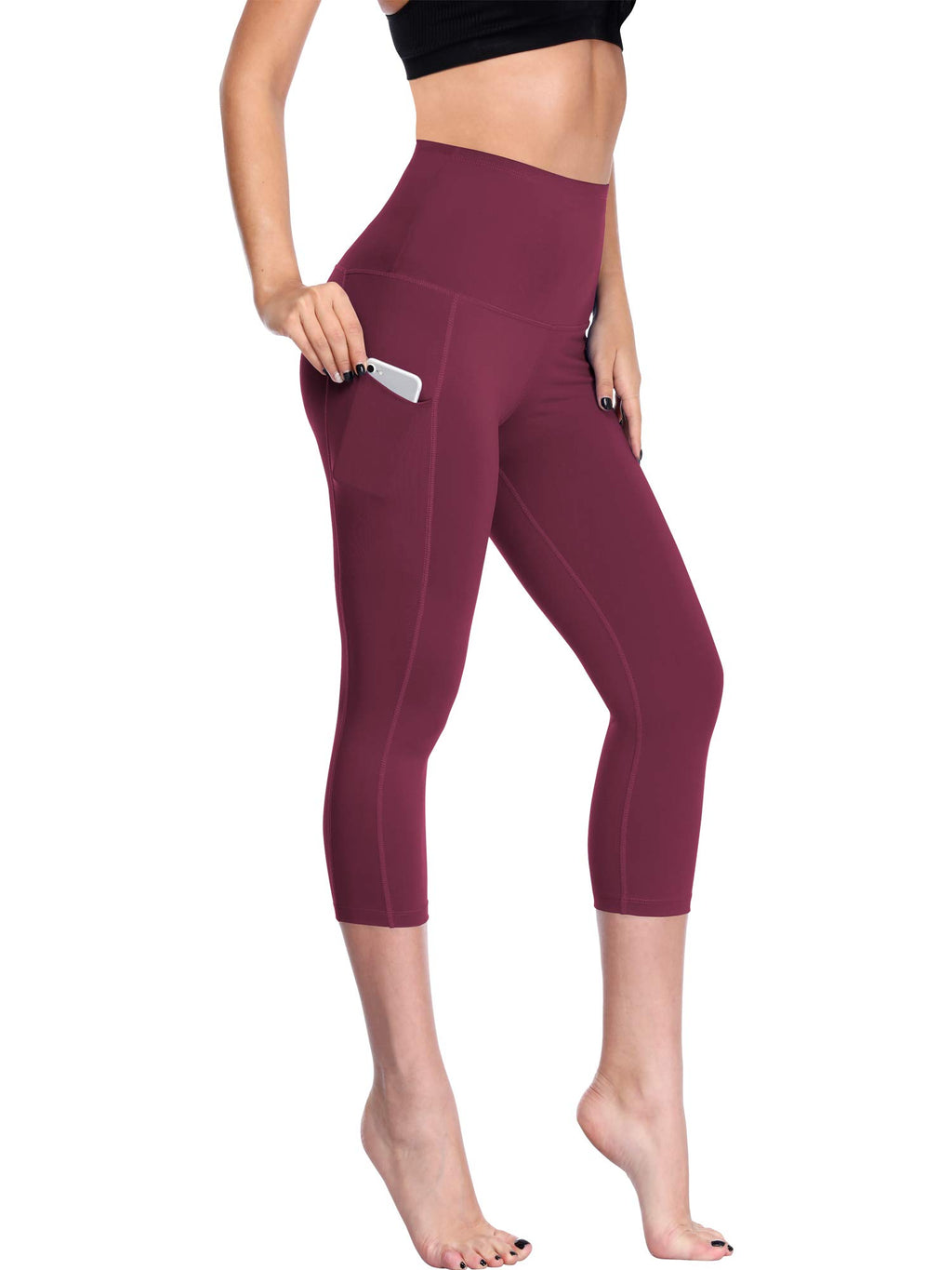 CADMUS Womens High Waist Workout Legging Capris for Yoga w Side Pockets
