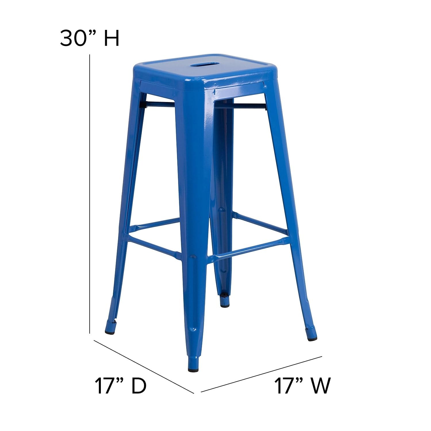 Flash Furniture 30"H Commercial Modern Metal Backless Barstool, Indoor/Outdoor Industrial Square Stacking Bar Stool for Patio Bars/Restaurants, Black