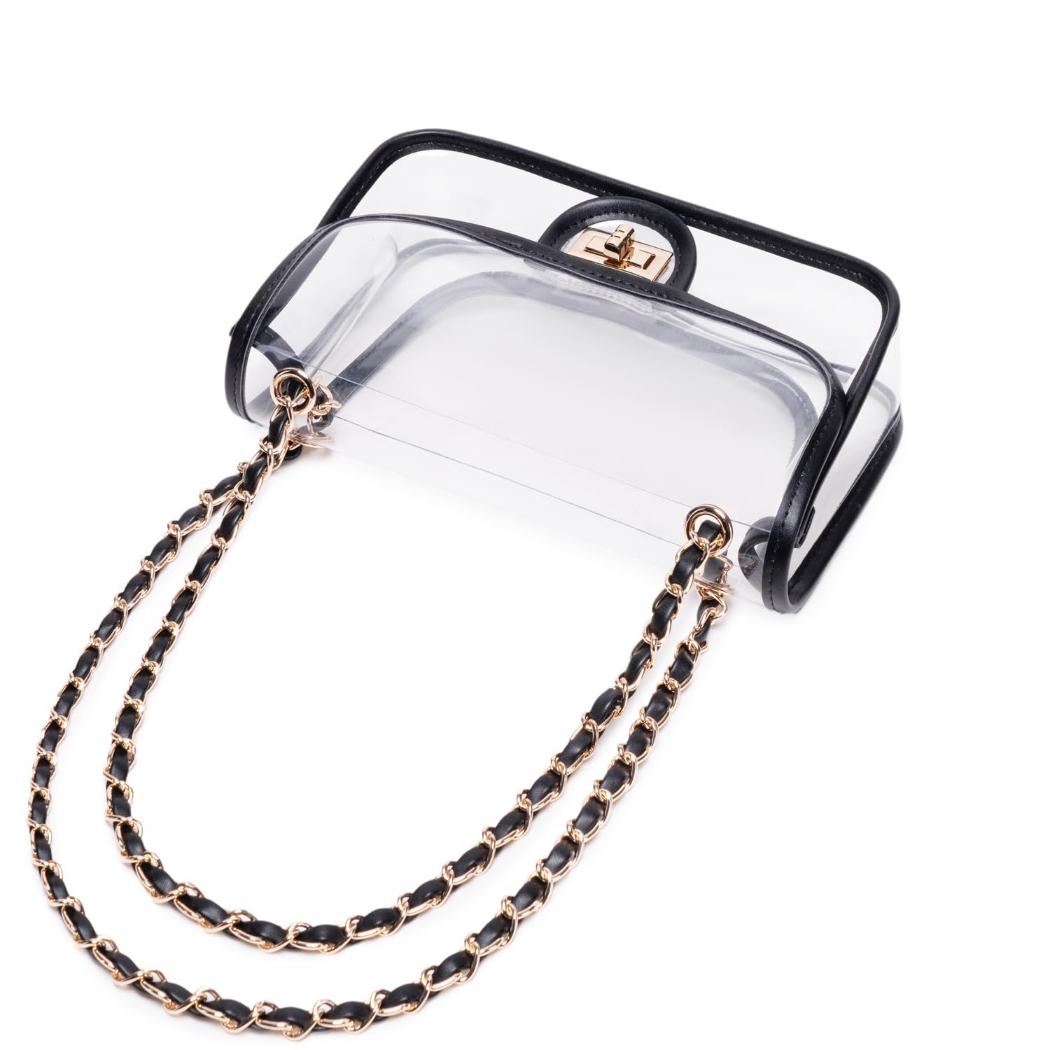 Womens PVC Clear Purse Handbag with Chain Stadium Approved Clear Bag See Through Bag for Working and Concert