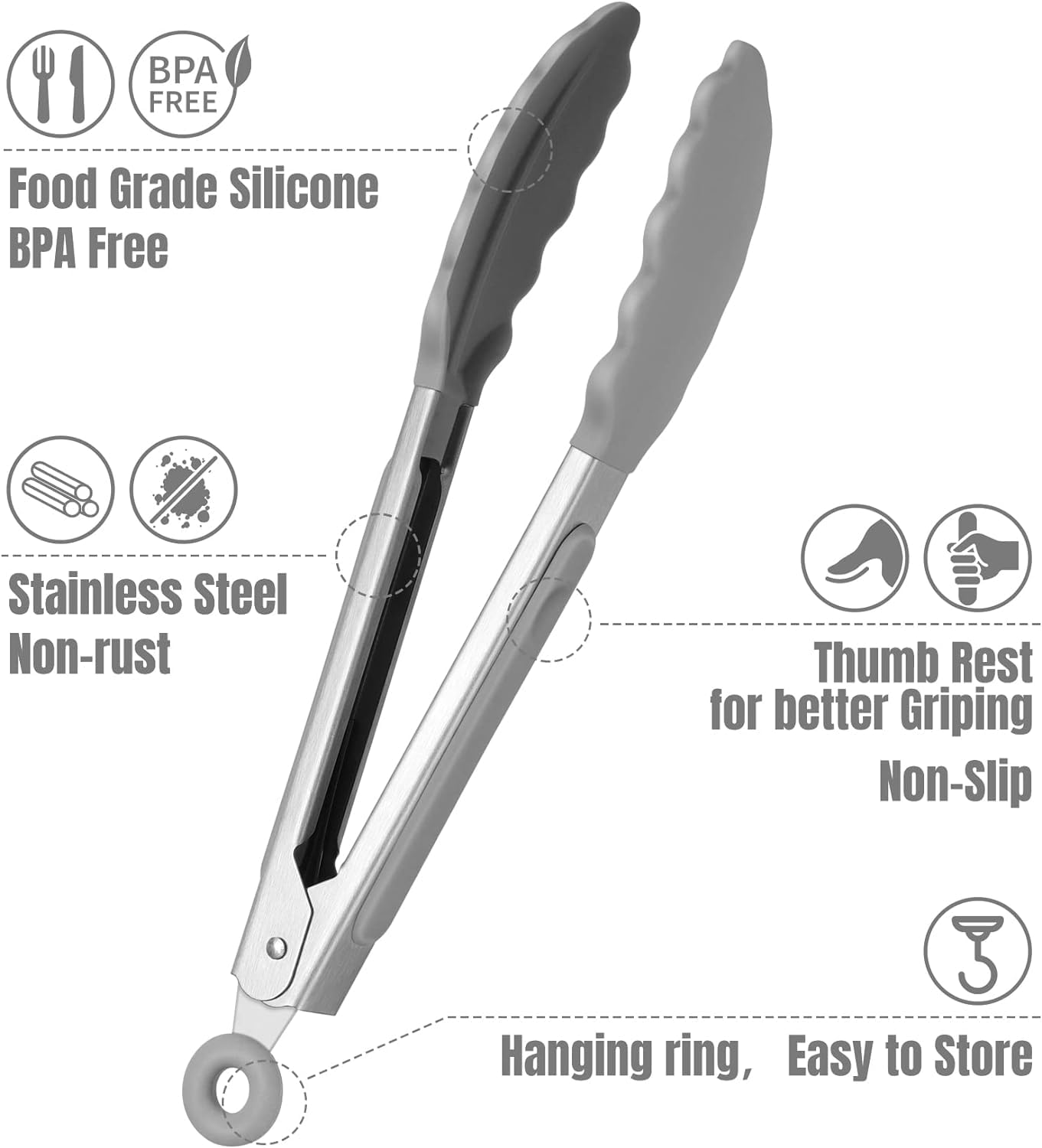 Hotec Mini Silicone Kitchen Tongs for Cooking - 7-Inch Small Serving Tongs with Silicone Tips, Set of 3 (Black)