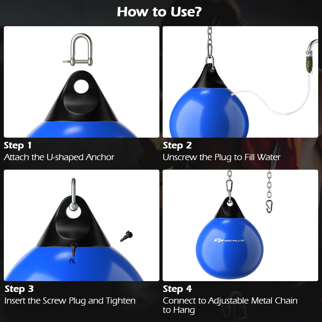 Goplus Water Aqua Bag, 21'' 180 Pound /18” 110 Pound Heavy Punching Bag with Adjustable Metal Chain, Water Injection Hose, Boxing Training Bag for Adults Fitness, MMA