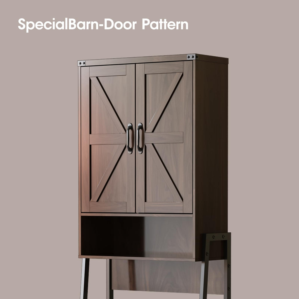 Vabches Over The Toilet Storage Cabinet with 2-Door Design Bathroom Organizers and Storage with Anti-Tip Device Over Toilet Organizer with Shelves for Bathroom,Restroom,Laundry Black