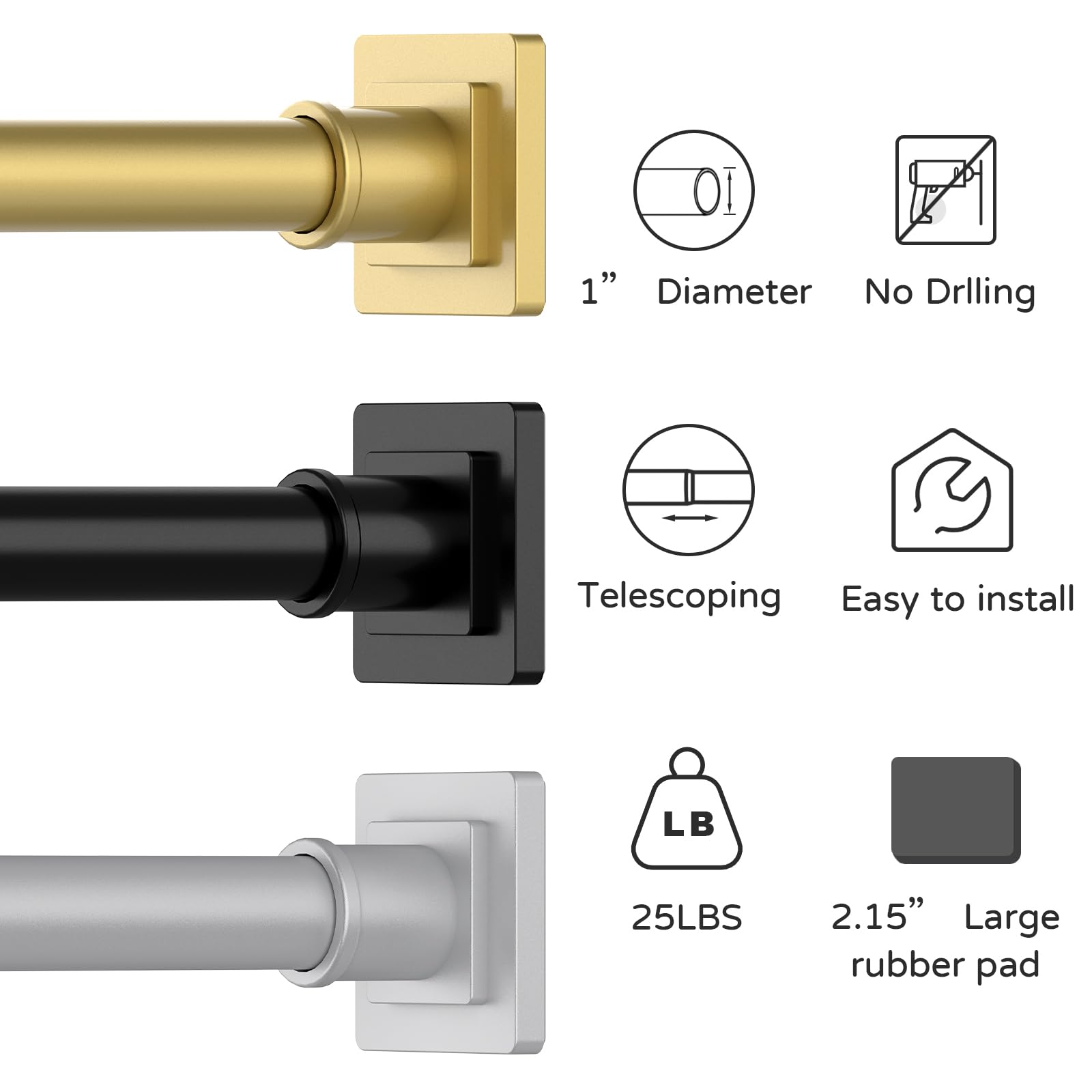 UIOSANRT Tension Shower Curtain Rod 31-55 Inches Non-Slip Shower Rod Tension Mounted No Drill Black Shower Curtain Rods Spring Tension Rod Adjustable Tension Curtain Rod for Windows Bathroom
