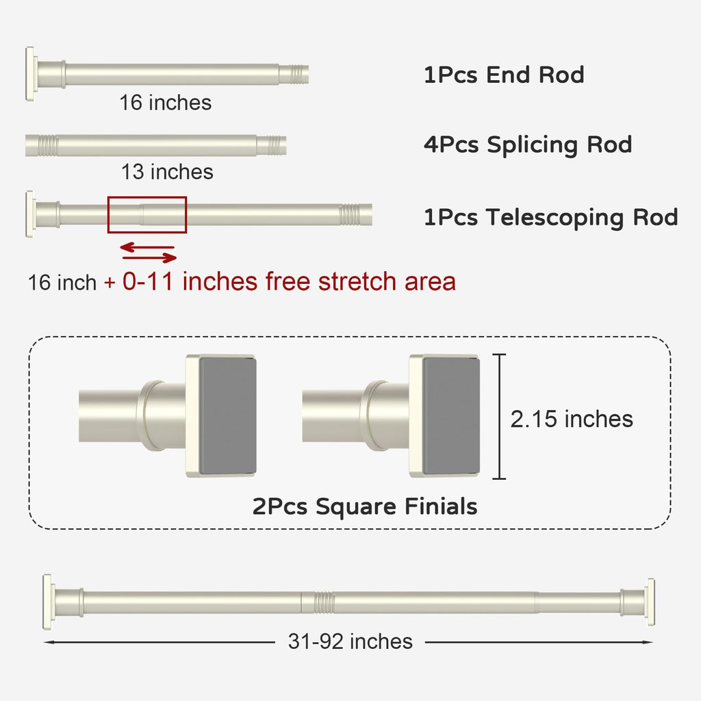 UIOSANRT Tension Shower Curtain Rod 31-55 Inches Non-Slip Shower Rod Tension Mounted No Drill Black Shower Curtain Rods Spring Tension Rod Adjustable Tension Curtain Rod for Windows Bathroom