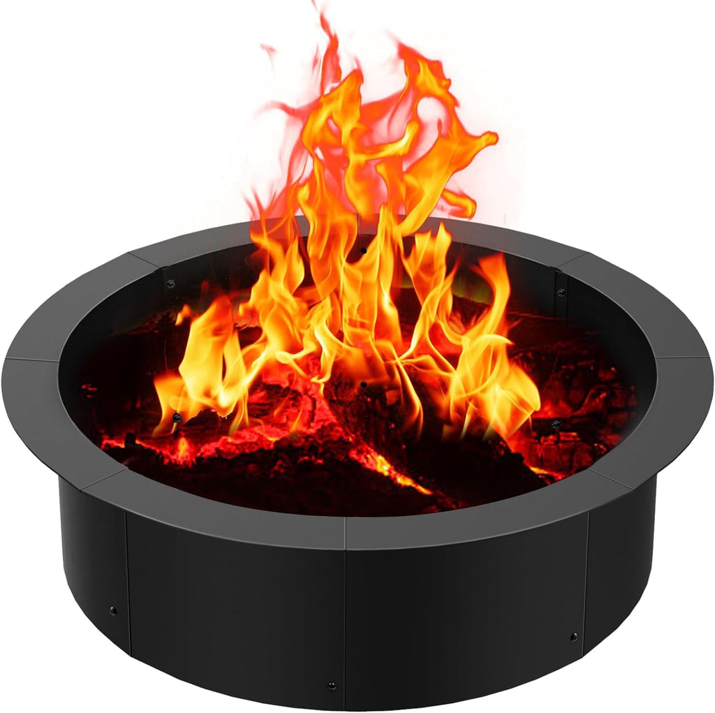 36 inch Inner Fire Pit Ring, 40 inch Outer Large Round Steel Fire Pit Insert Metal Fire Ring Liner Rim Heavy Duty for Outdoor