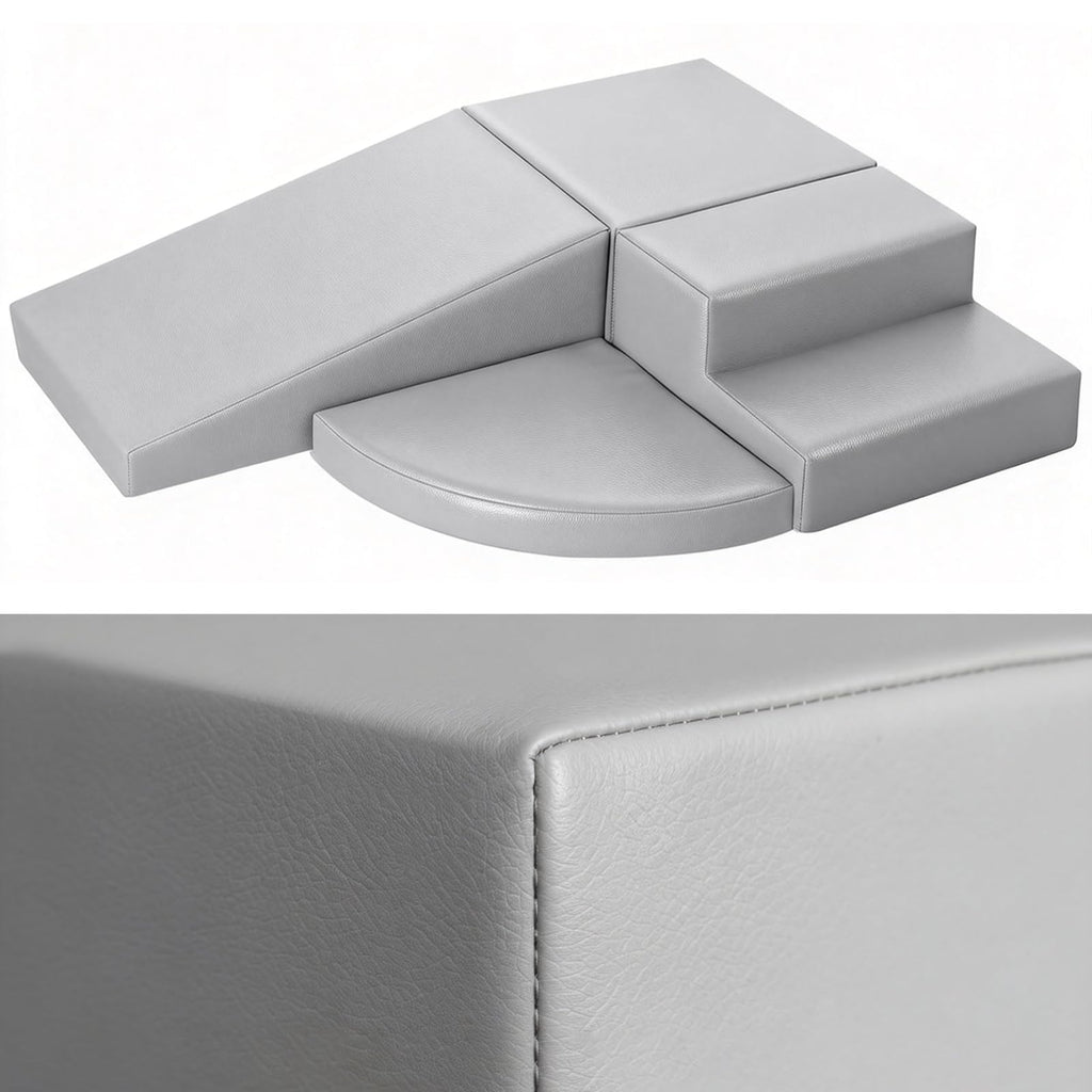 JungleDove 4-Piece PU Leather Baby Foam Climbing Blocks for Toddlers - Soft Play Climbing Toys for Toddlers - Foam Climbing Set for Crawling and Sliding Indoor (Gray)