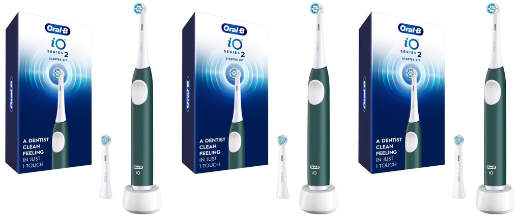Oral-B Rechargeable Electric Toothbrush, iO2 Starter Kit, 3 Cleaning Modes, Automatic Pressure Sensor to Protect Gums, 2 Brush Heads, Forest Green