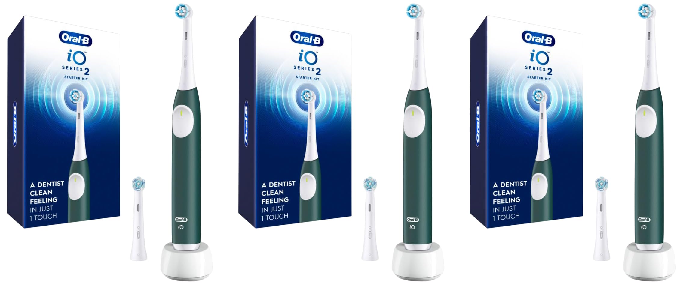 Oral-B Rechargeable Electric Toothbrush, iO2 Starter Kit, 3 Cleaning Modes, Automatic Pressure Sensor to Protect Gums, 2 Brush Heads, Forest Green
