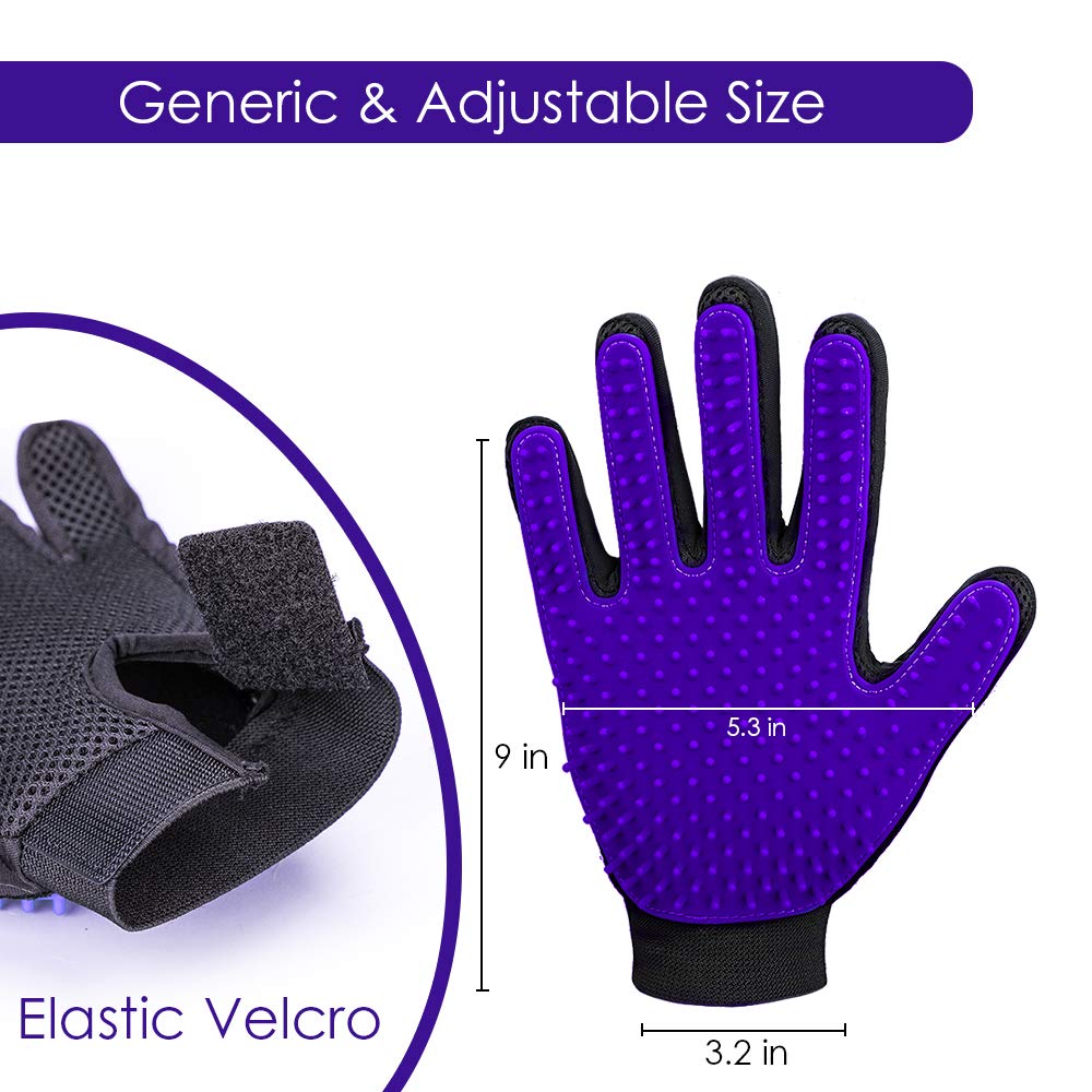 Upgrade Efficient Pet Hair Remover Gloves - Gentle Shedding Brushes for Dogs, Cats & Horses with Long and Short Hair - 1 Pair (Blue)