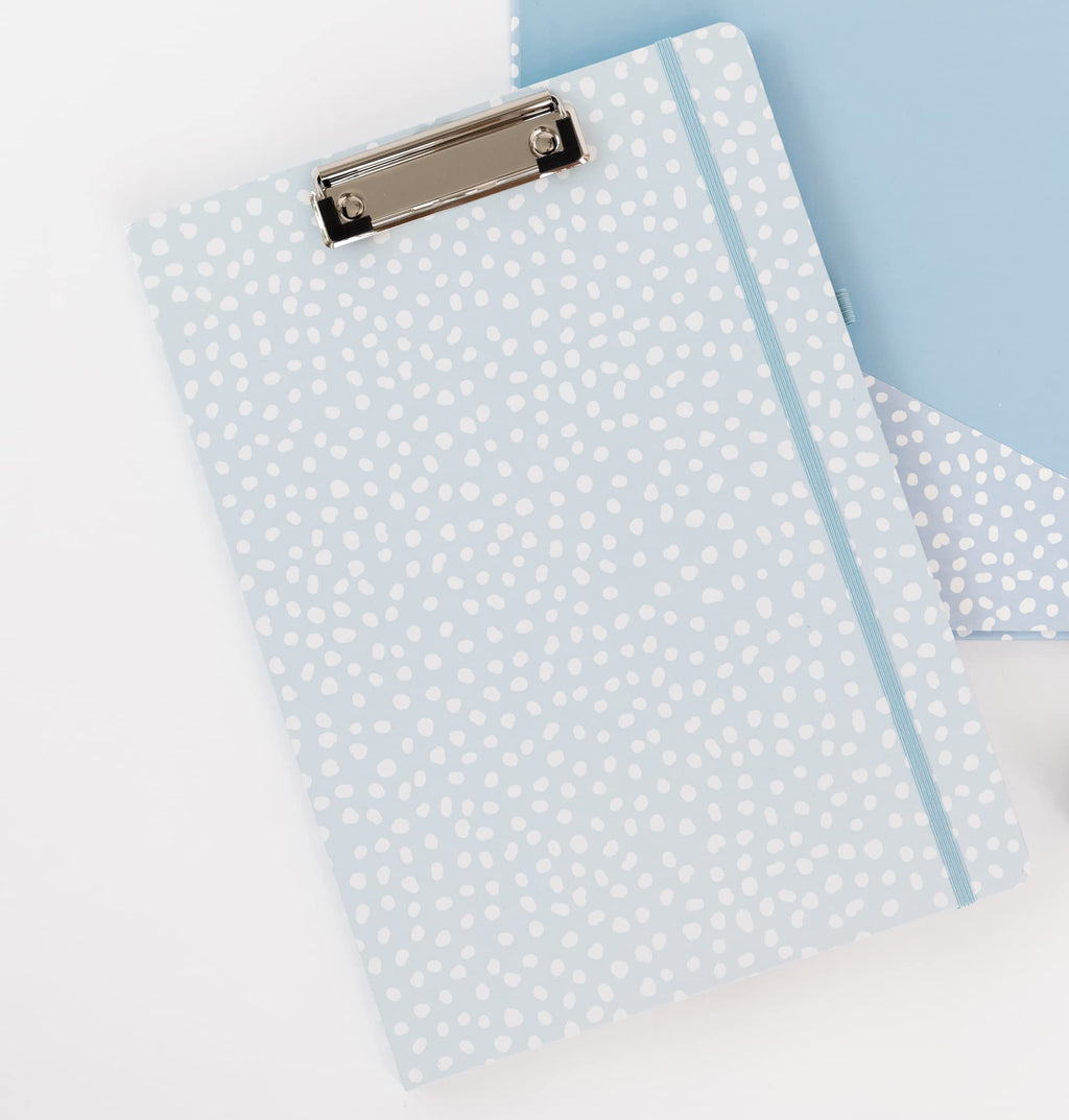 Steel Mill & Co Cute Clipboard Folio with Refillable Lined Notepad and Interior Storage Pocket, Black and White Padfolio for Work, Black Dots