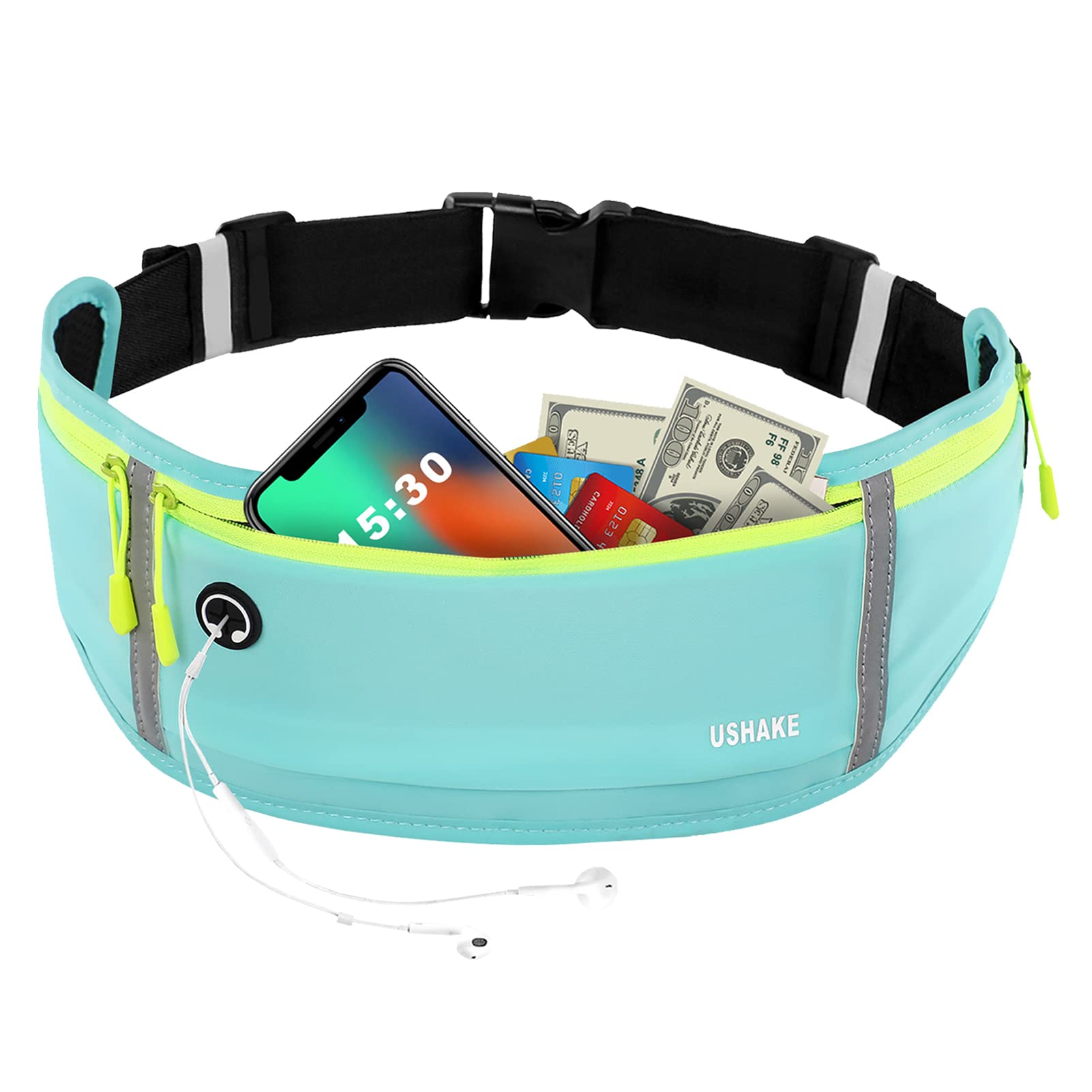 USHAKE Slim Running Belt, Workout Fanny Pack for Men Women,Exercise Waist Pack for Apple iPhone Holder, Runner Belt for Running Walking Cycling Camping Gym Black